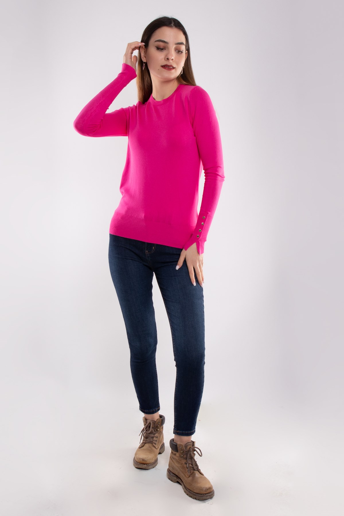 1267 Bisiklet Yaka Kol Ortası Droplu Kadın Kazak