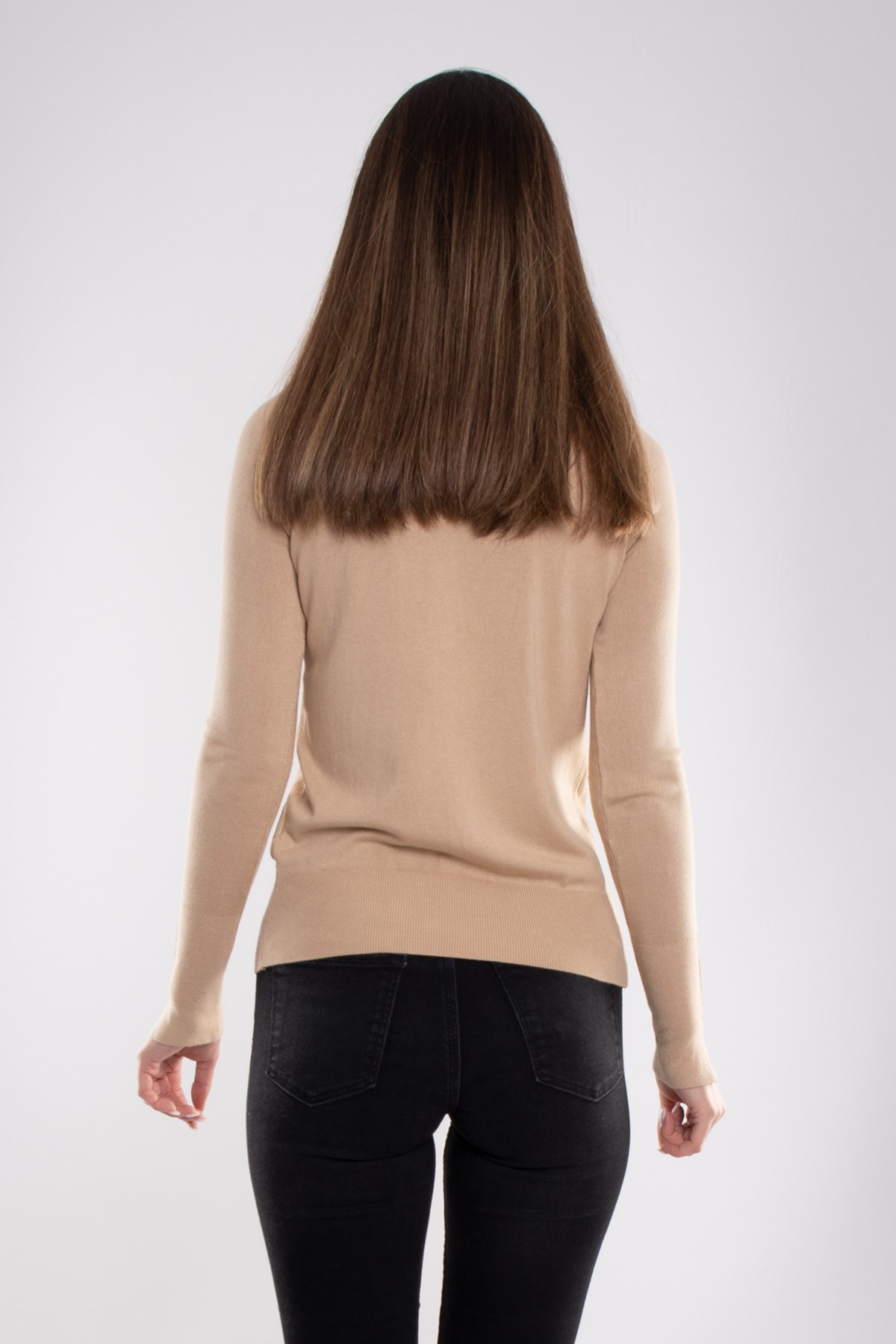 1267 Bisiklet Yaka Kol Ortası Droplu Kadın Kazak