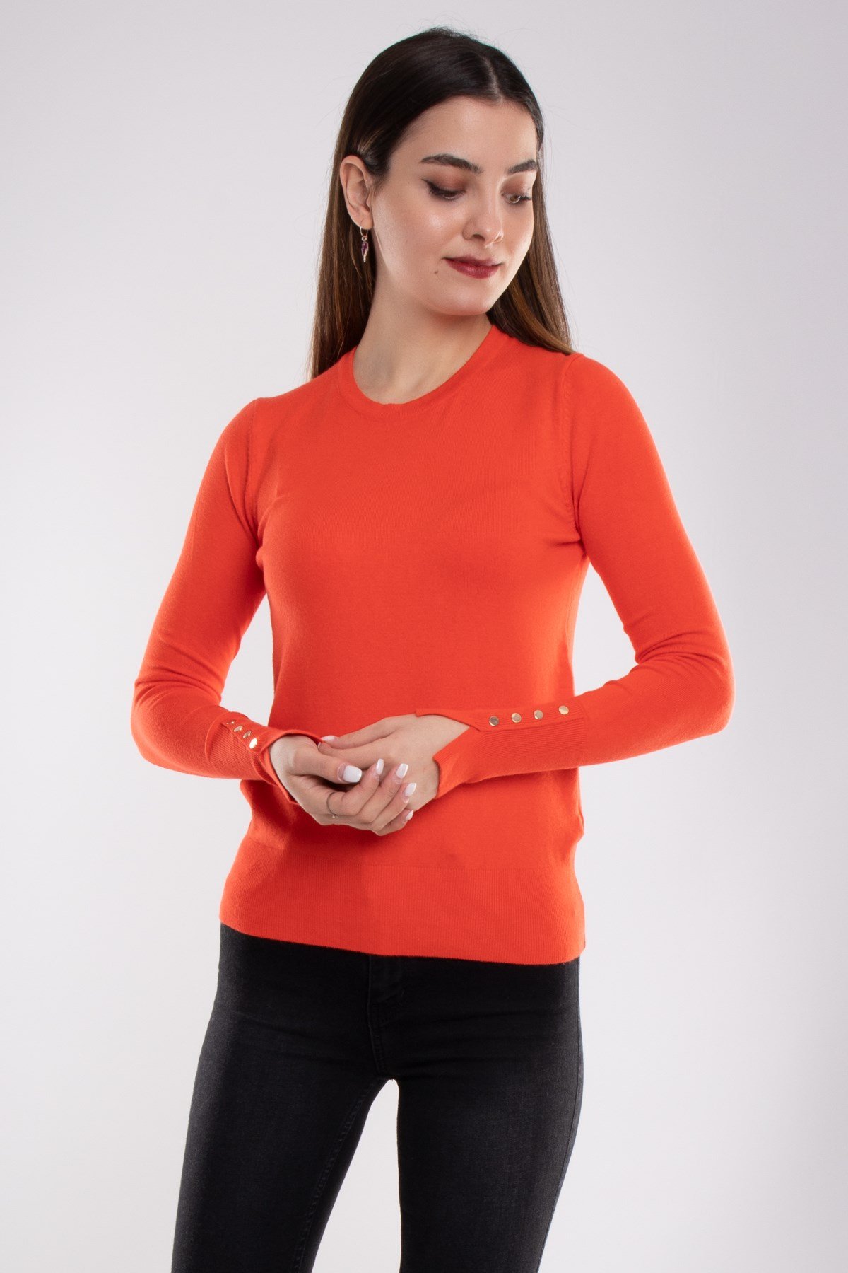 1267 Bisiklet Yaka Kol Ortası Droplu Kadın Kazak