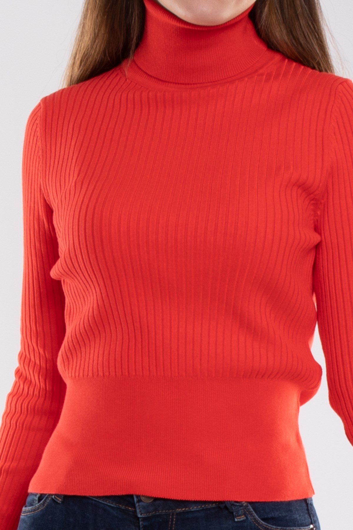 1297 Balıkçı Yaka Fitilli Basic Kadın Kazak