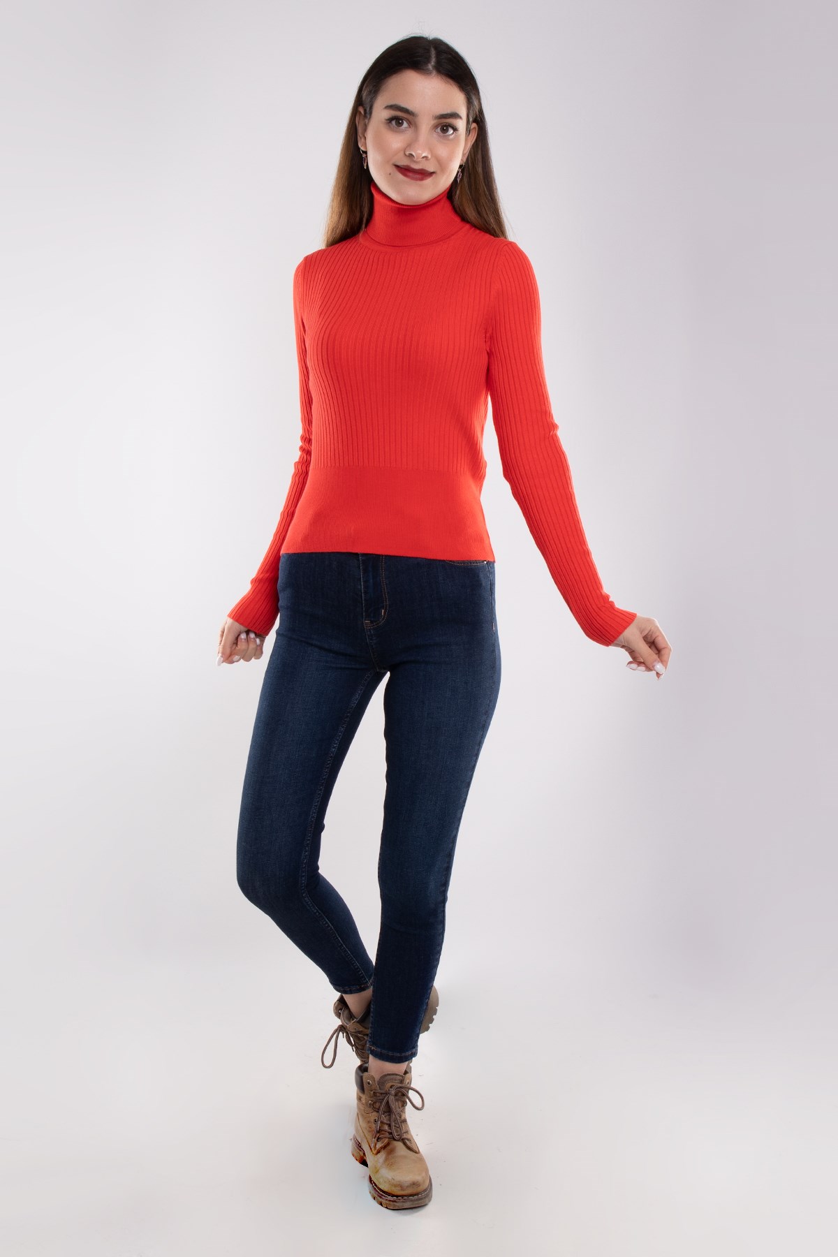 1297 Balıkçı Yaka Fitilli Basic Kadın Kazak