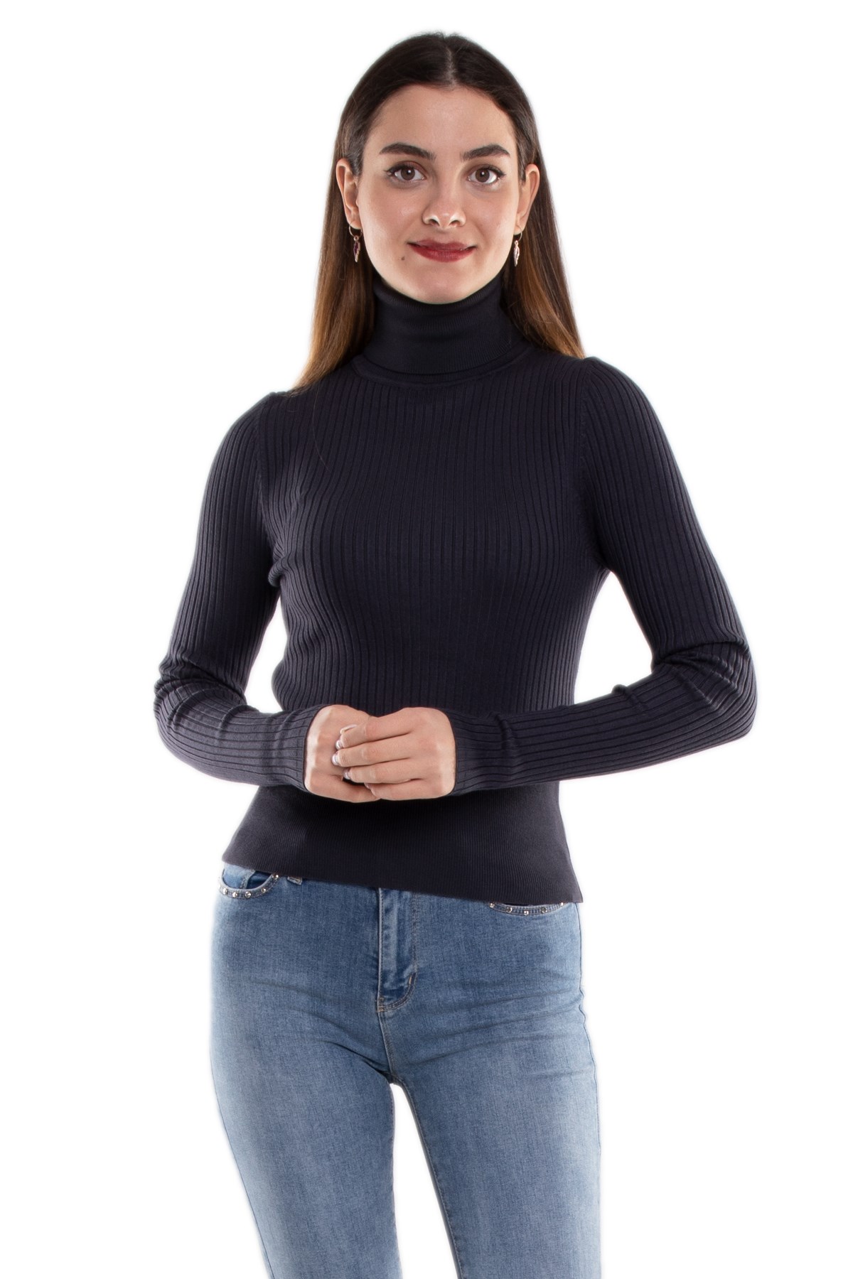 1297 Balıkçı Yaka Fitilli Basic Kadın Kazak