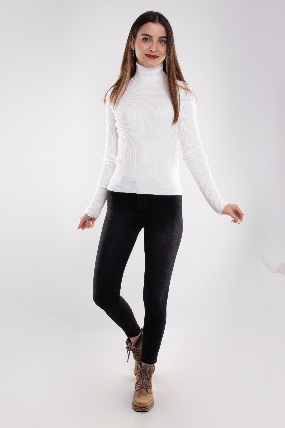 1297 Balıkçı Yaka Fitilli Basic Kadın Kazak