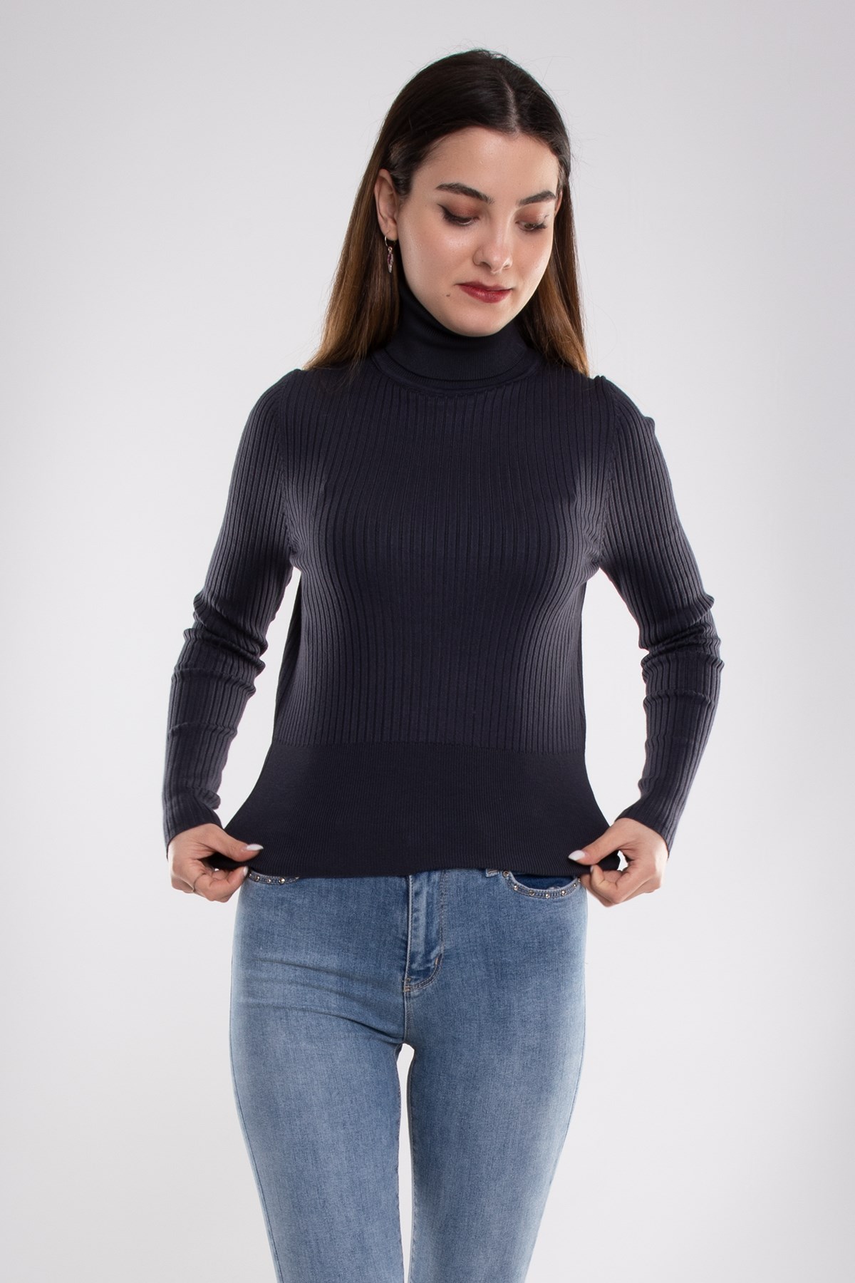 1297 Balıkçı Yaka Fitilli Basic Kadın Kazak