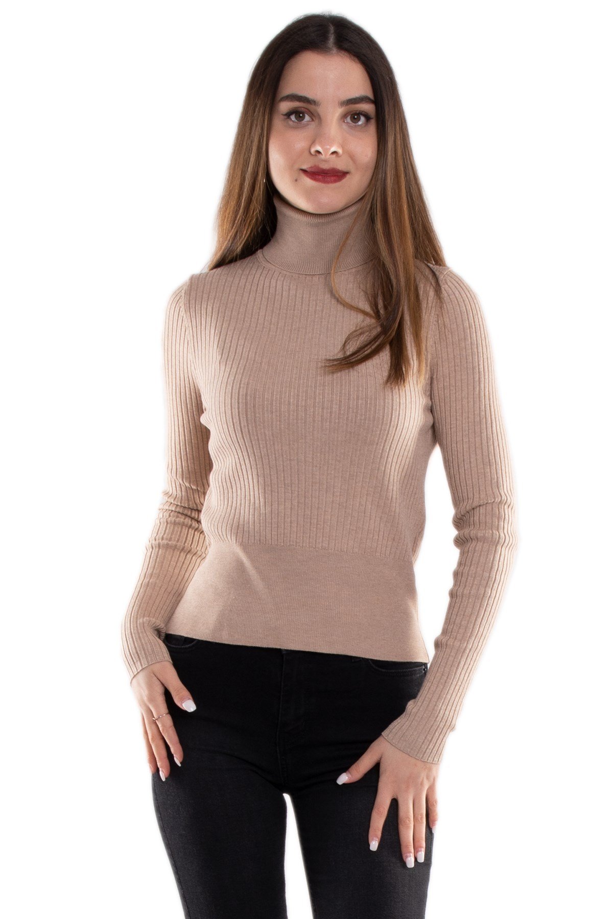 1297 Balıkçı Yaka Fitilli Basic Kadın Kazak