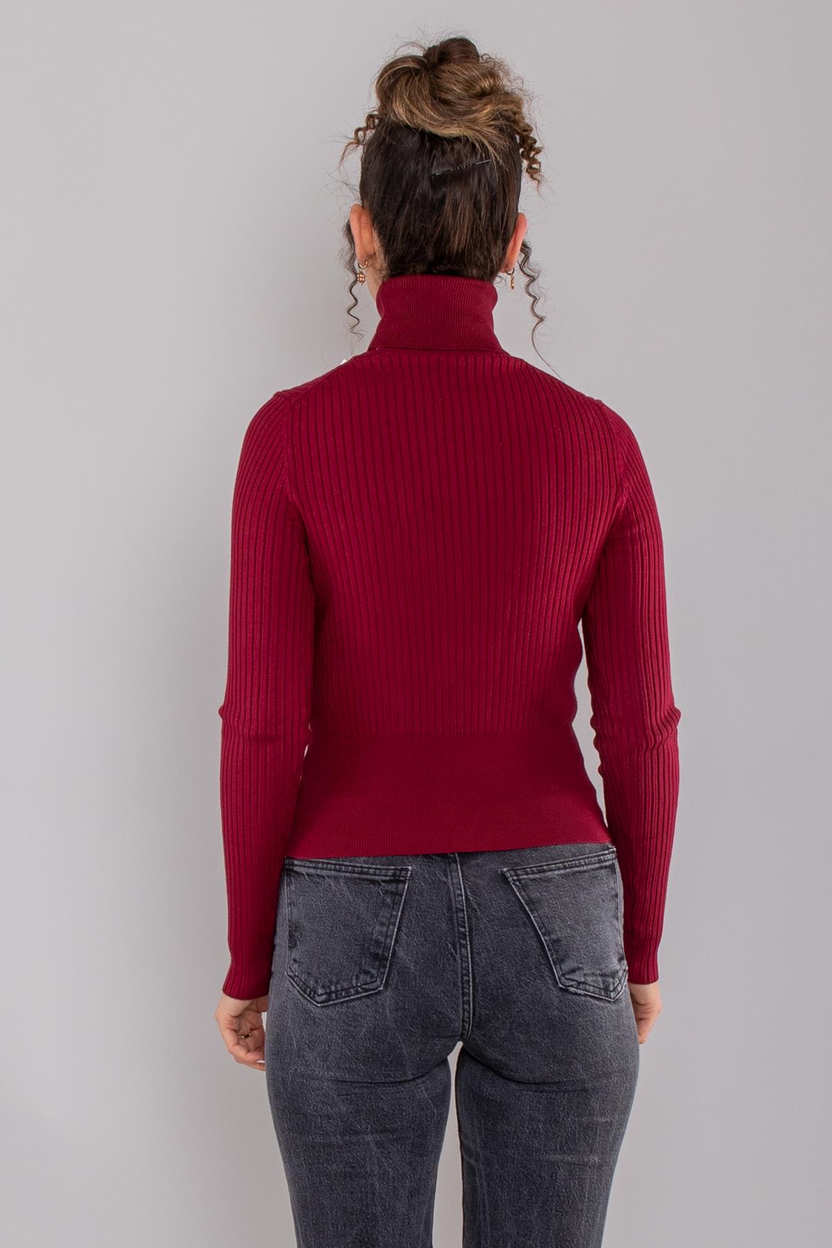 1297 Balıkçı Yaka Fitilli Basic Kadın Kazak