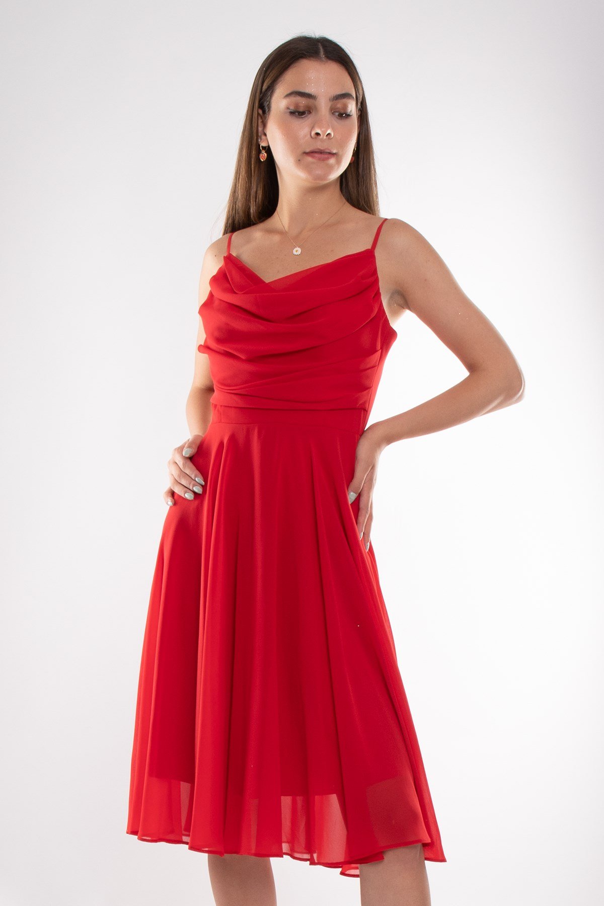 1303 Önü Degrade Kısa Şifon Elbise