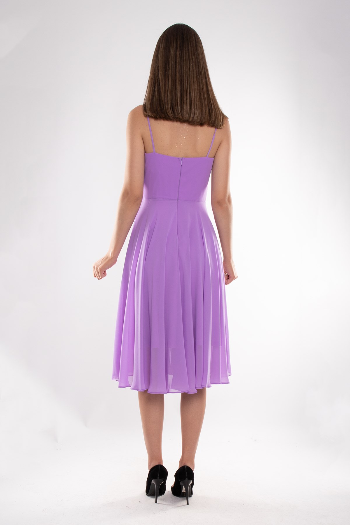 1303 Önü Degrade Kısa Şifon Elbise