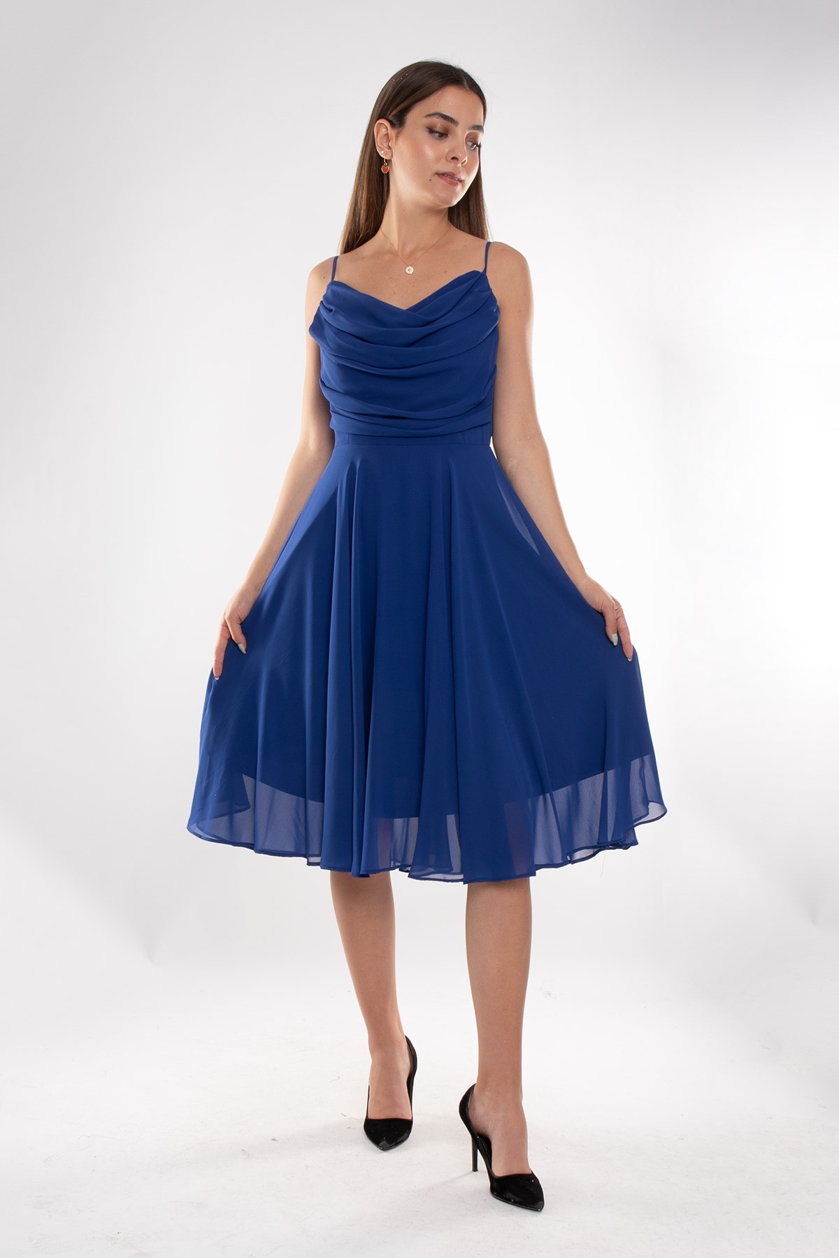 1303 Önü Degrade Kısa Şifon Elbise