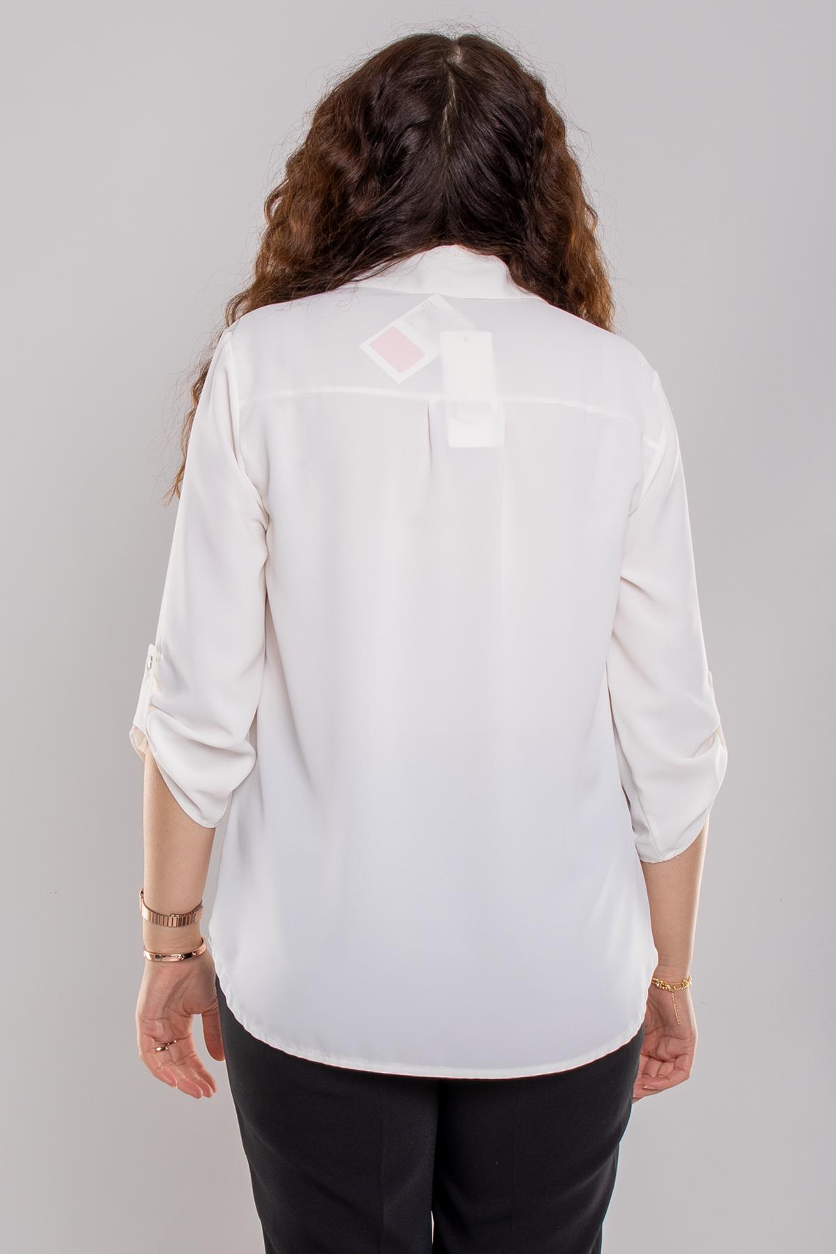 1404 Büyük Beden Cep Kapaklı Truvakar Kol Büyük Beden Kadın Gömlek