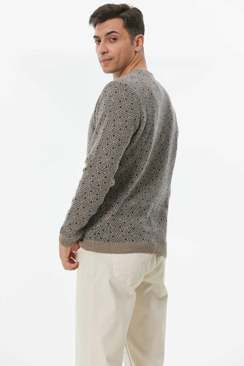 14225 Yünlü Sıfır Yaka Desenli Erkek Triko Kazak