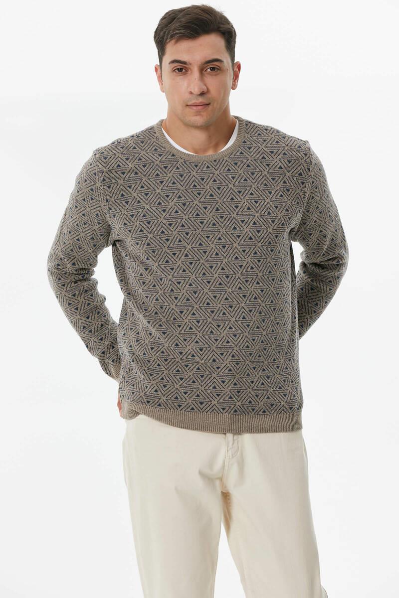 14225 Yünlü Sıfır Yaka Desenli Erkek Triko Kazak