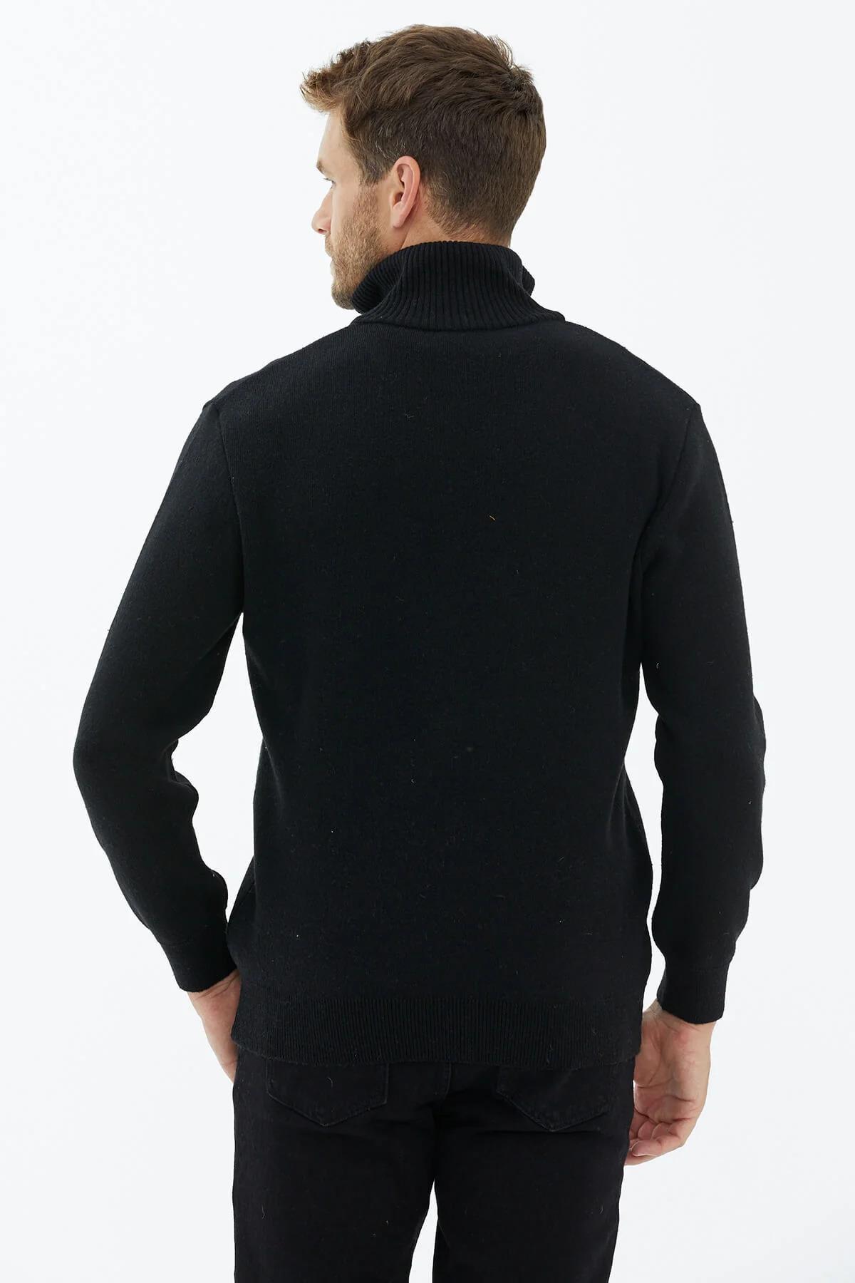 14252 Dik Yaka Fermuarlı Triko Erkek Kazak