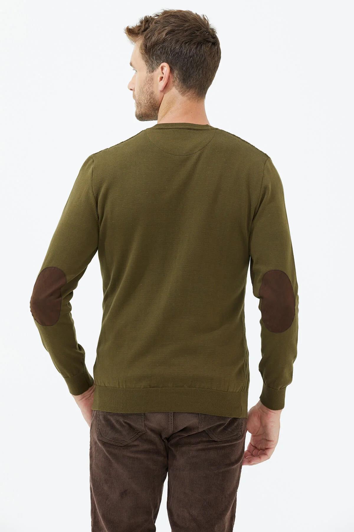 14265 Süet Garnili Saç Örgülü Erkek Triko Kazak