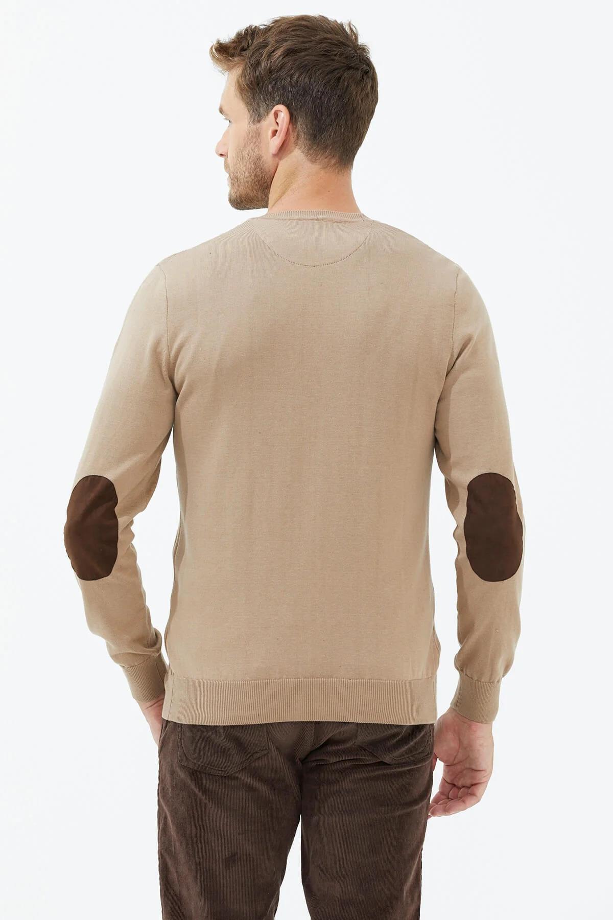 14265 Süet Garnili Saç Örgülü Erkek Triko Kazak