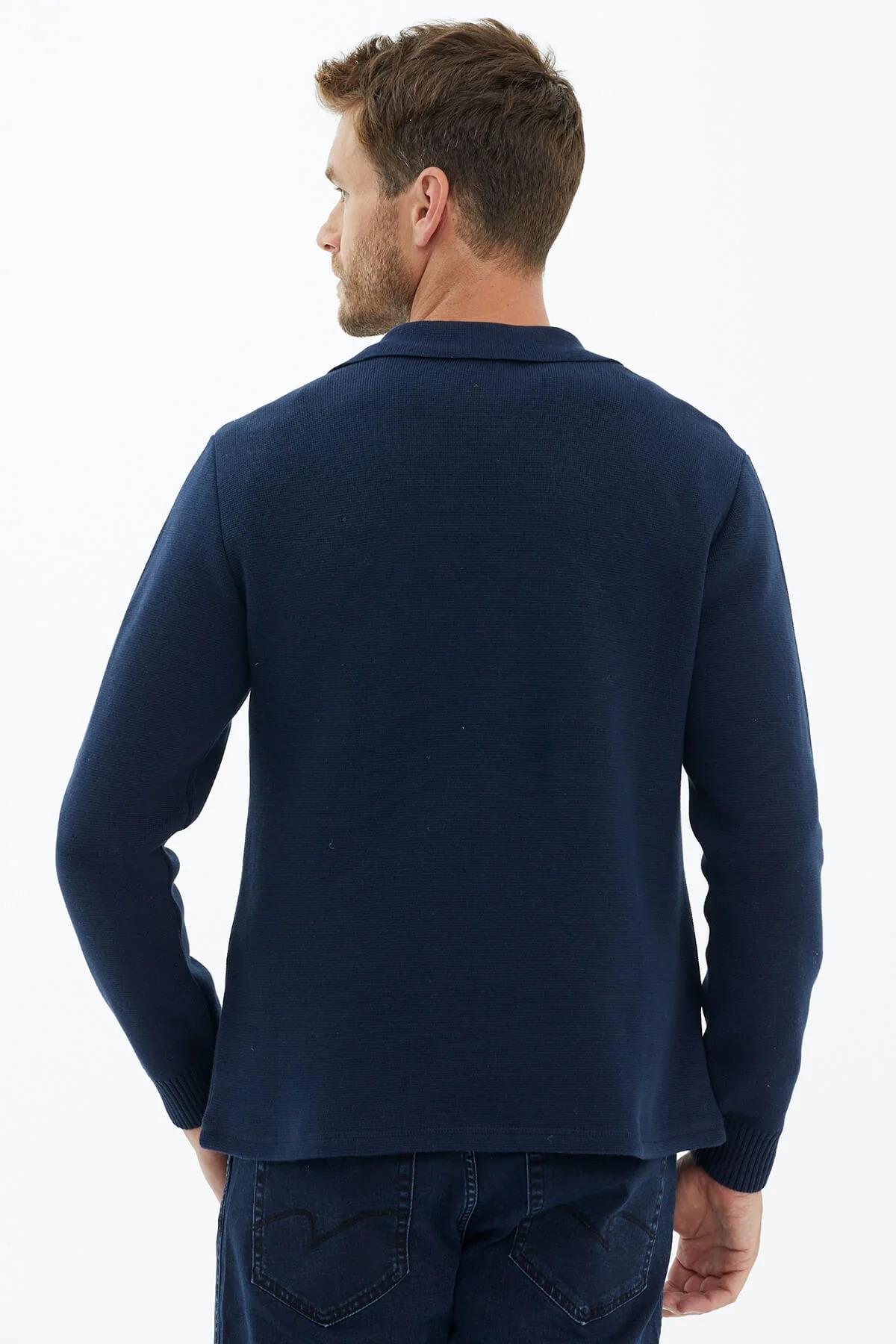 14268 Polo Yaka Düğmeli Erkek Triko Ceket