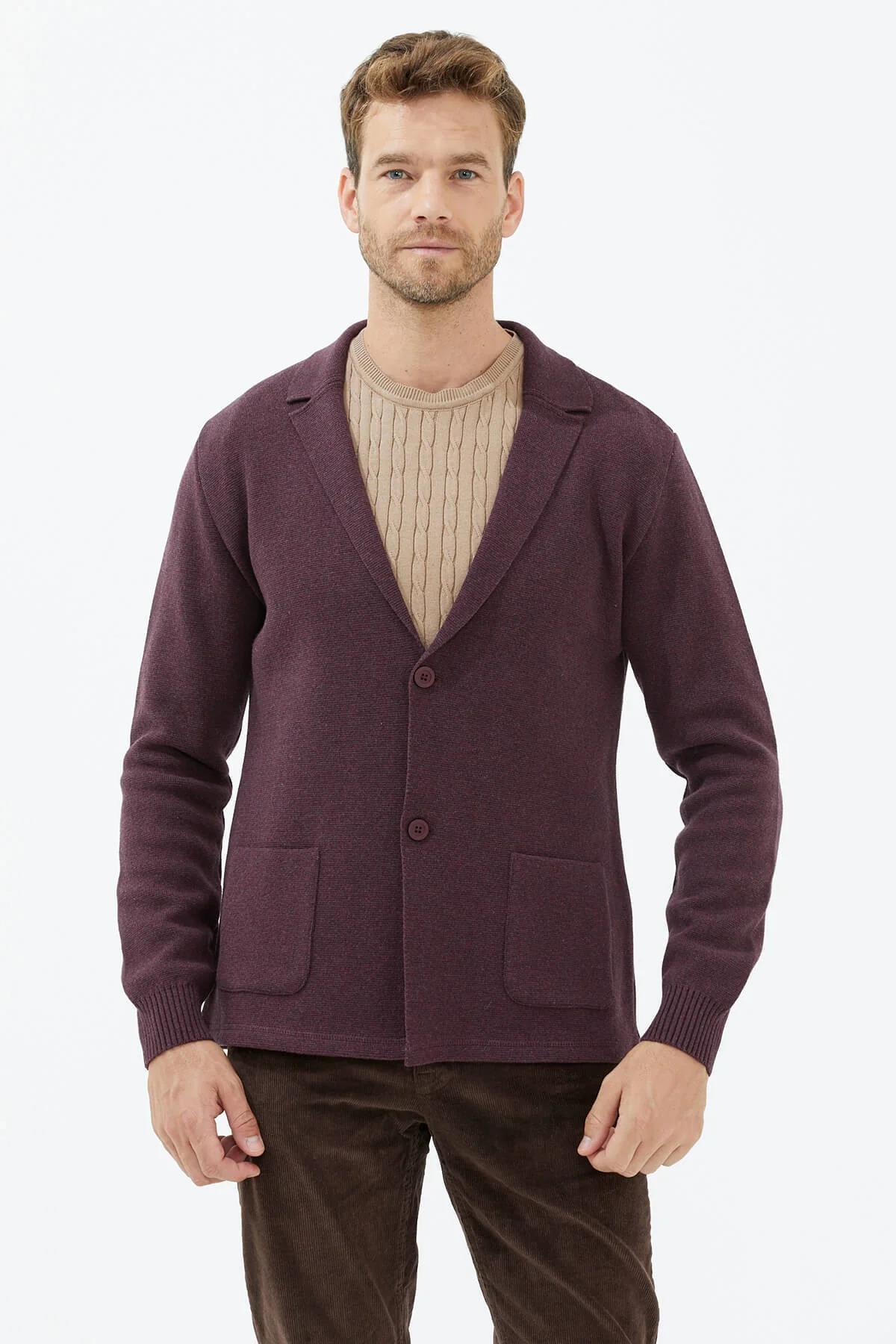 14268 Polo Yaka Düğmeli Erkek Triko Ceket