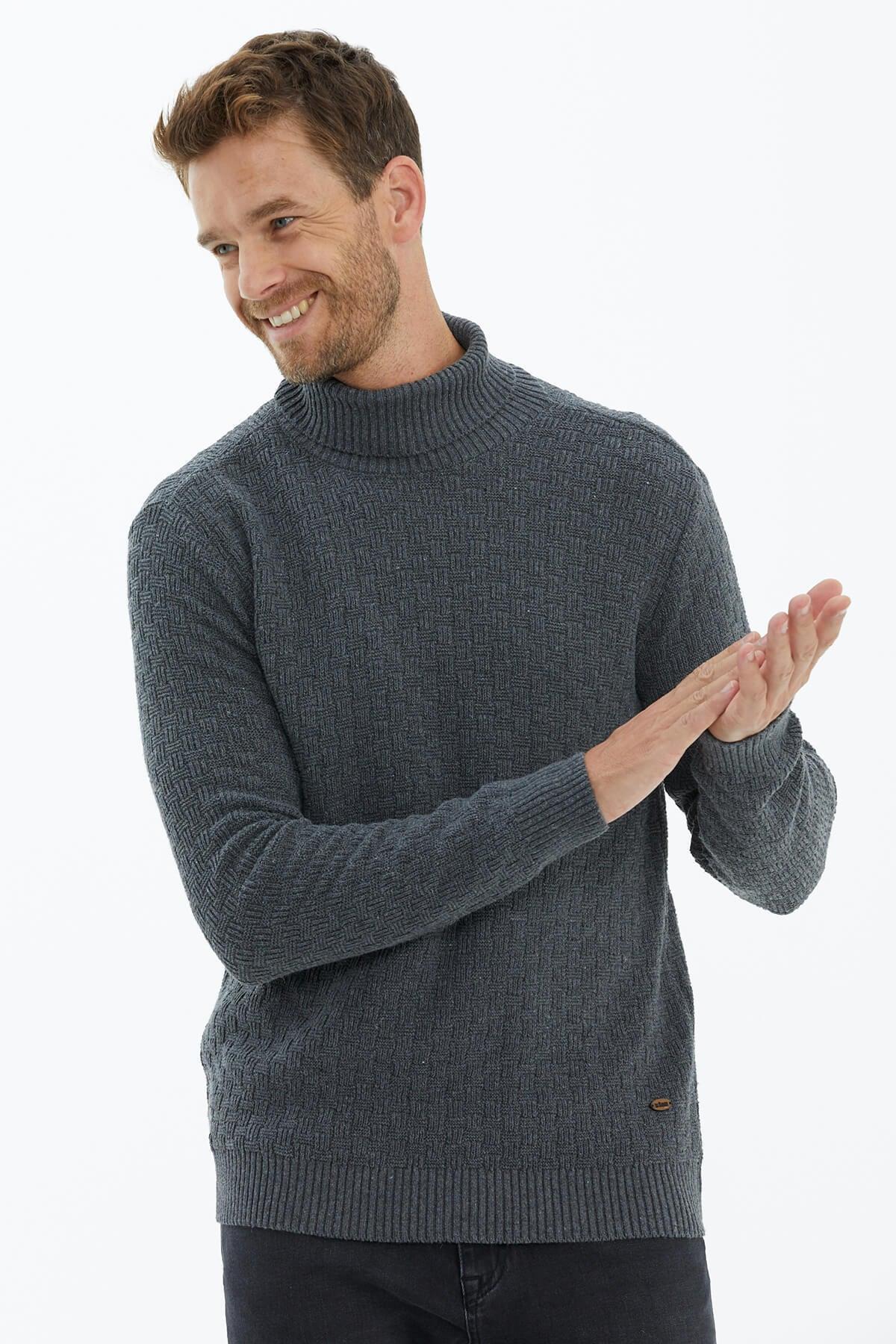 14280 Yünlü Tam Balıkçı Yaka Erkek Triko Kazak