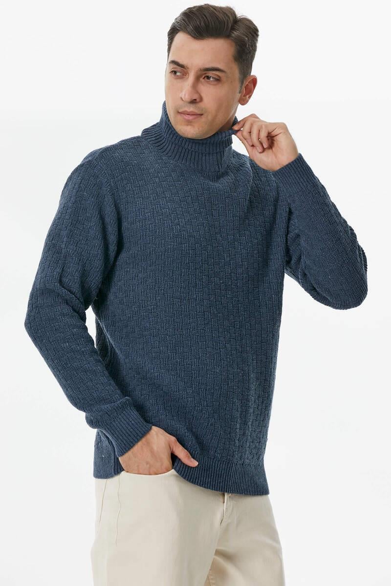 14280 Yünlü Tam Balıkçı Yaka Erkek Triko Kazak