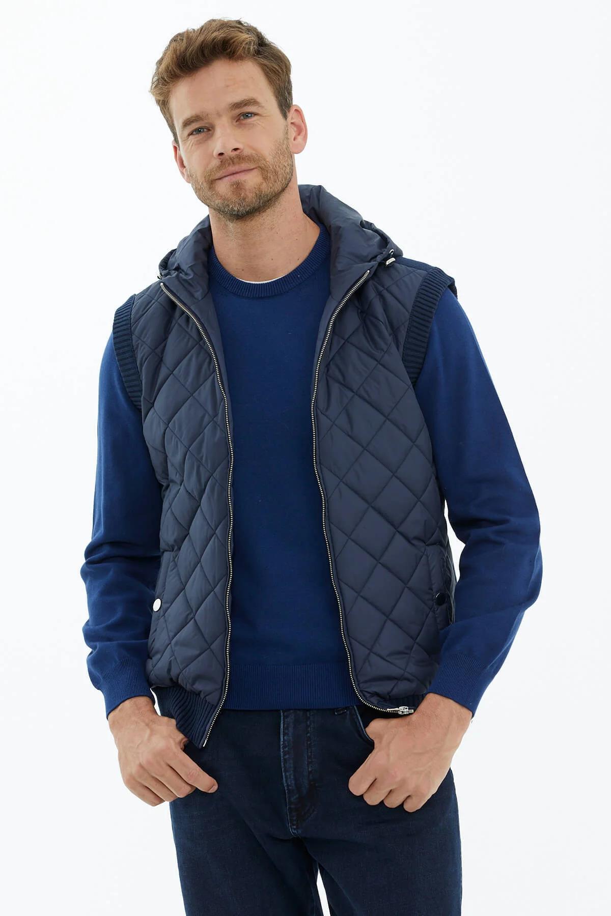 14283 Kapitoneli Kapüşonlu Fermuarlı Erkek Triko