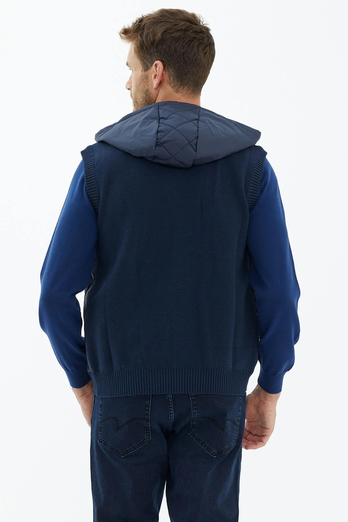 14283 Kapitoneli Kapüşonlu Fermuarlı Erkek Triko