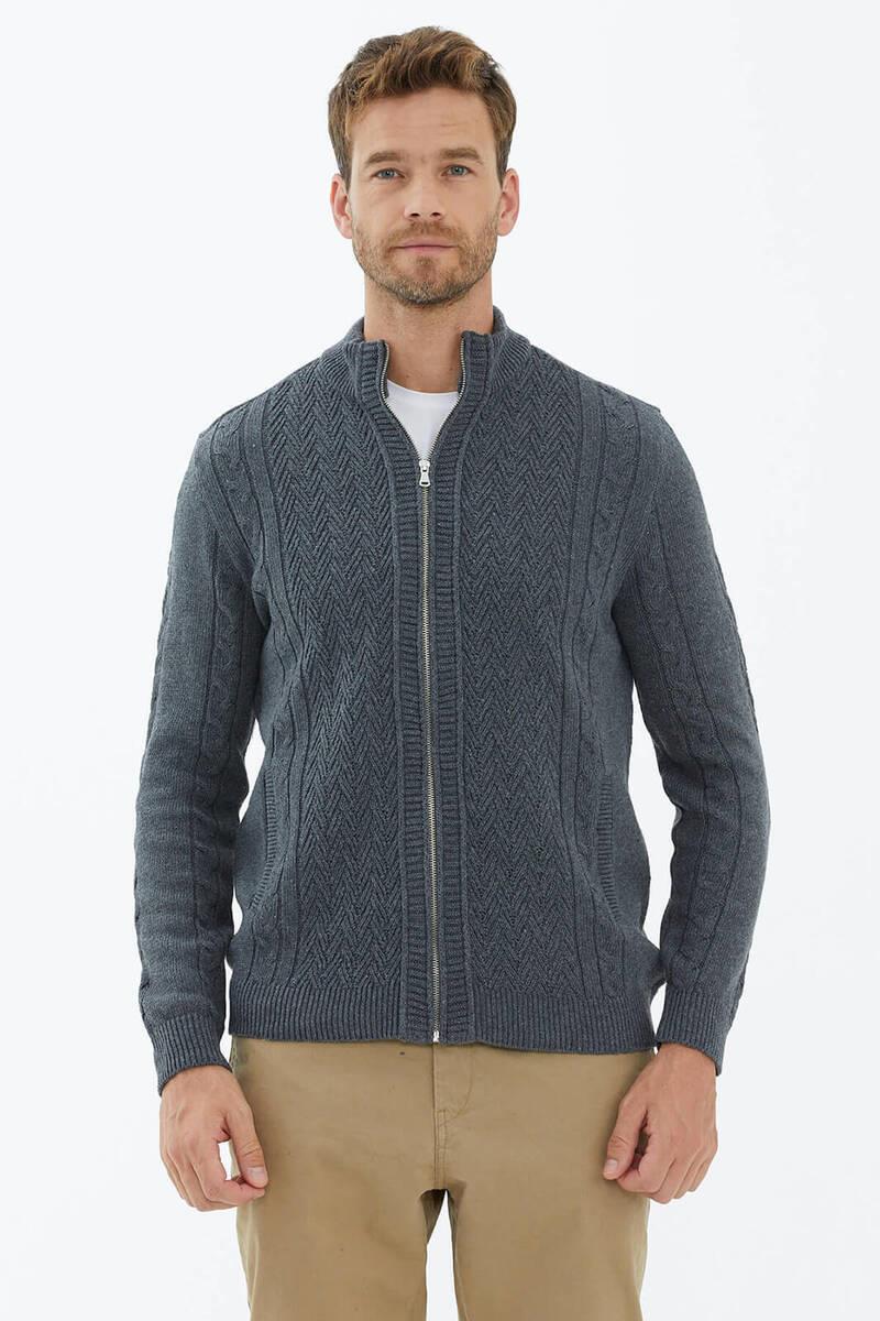 14286 Yünlü Dik Yaka Fermuarlı Erkek Triko Hırka