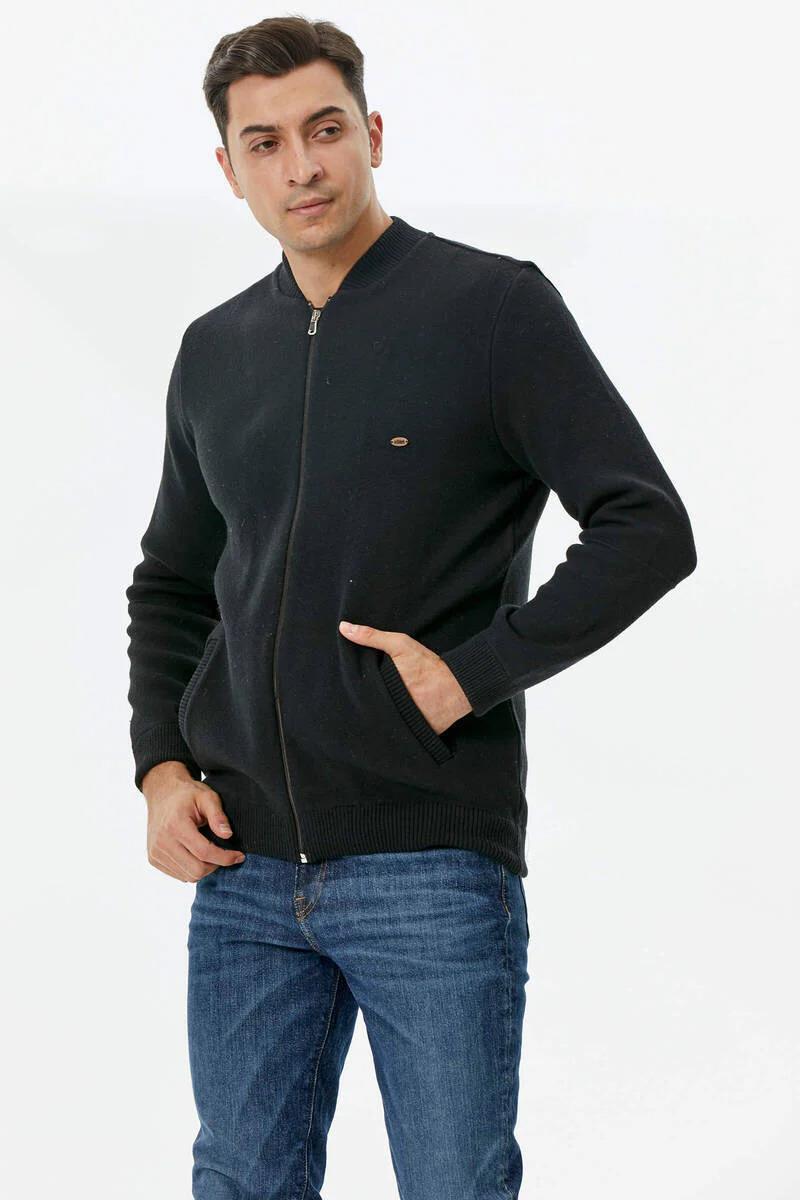 14289 Yünlü Dik Yaka Fermuarlı Erkek Triko Hırka