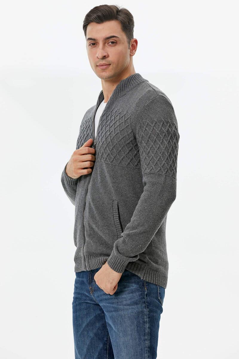 14290 Yünlü Dik Yaka Fermuarlı Erkek Triko Hırka