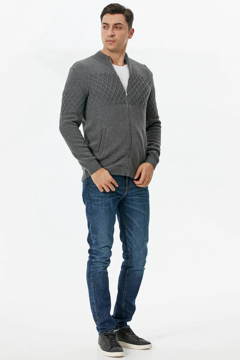 14290 Yünlü Dik Yaka Fermuarlı Erkek Triko Hırka