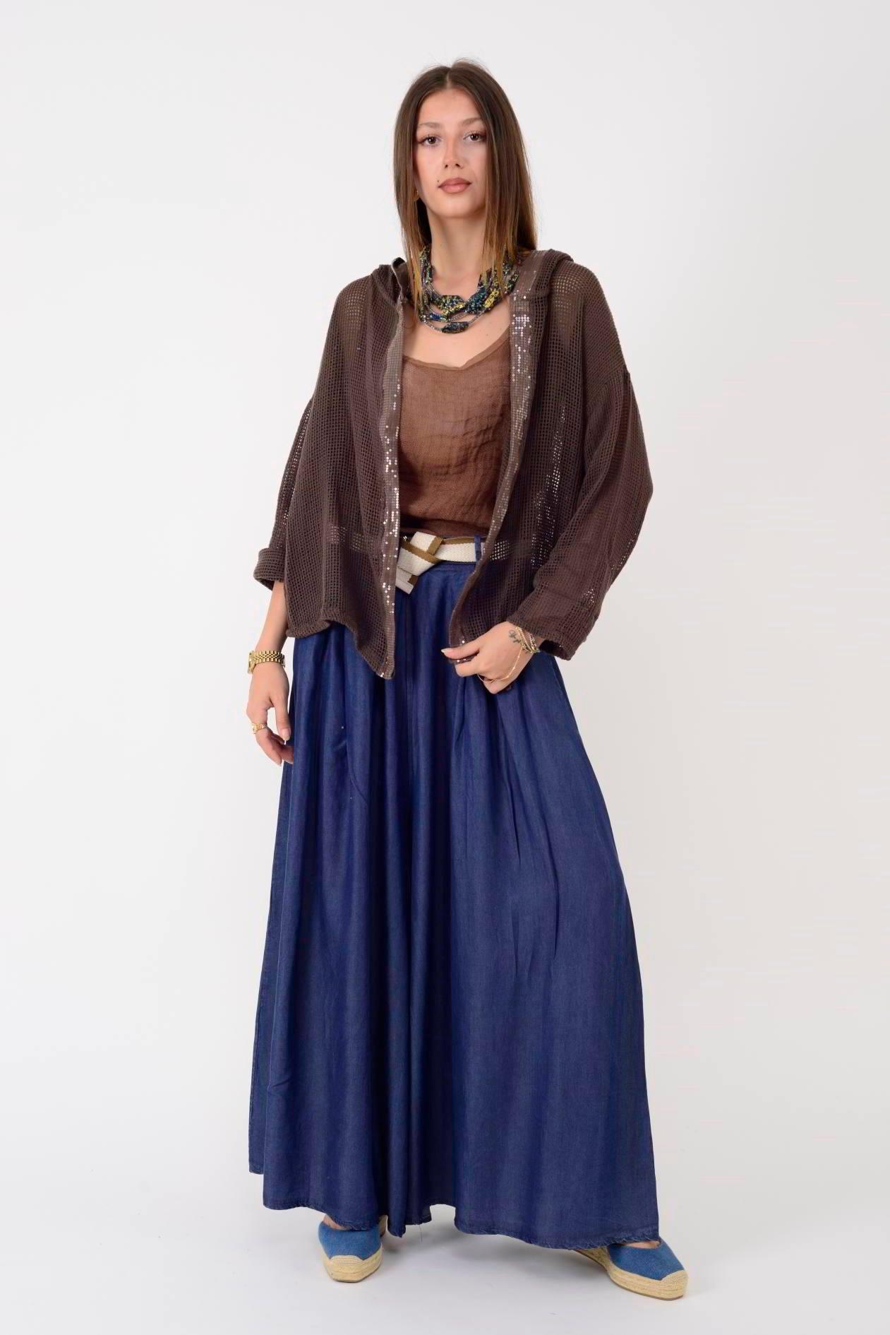 14316 Düz Desen Pullu Kapüşonlu Fileli Keten Ceket