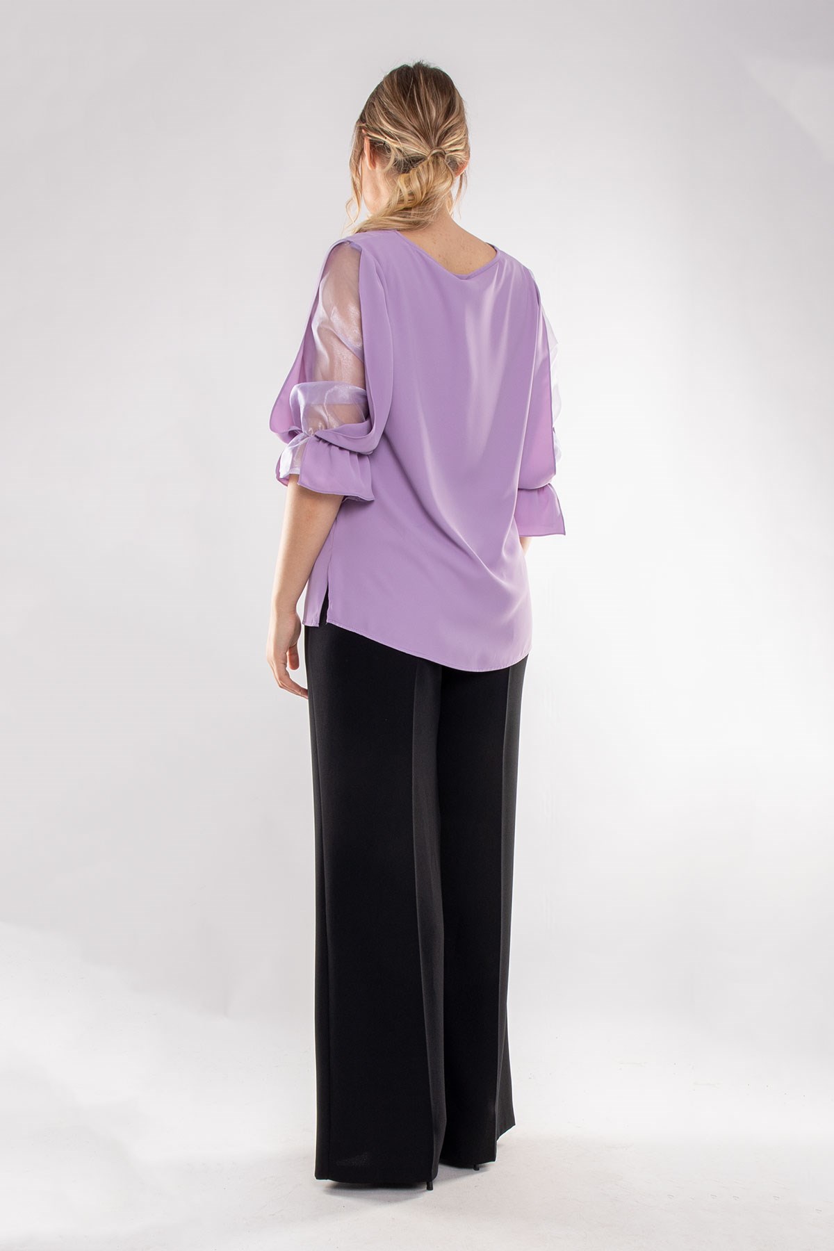 1490 Büyük Beden Organze Tül Kol Vyaka Viscon Bluz