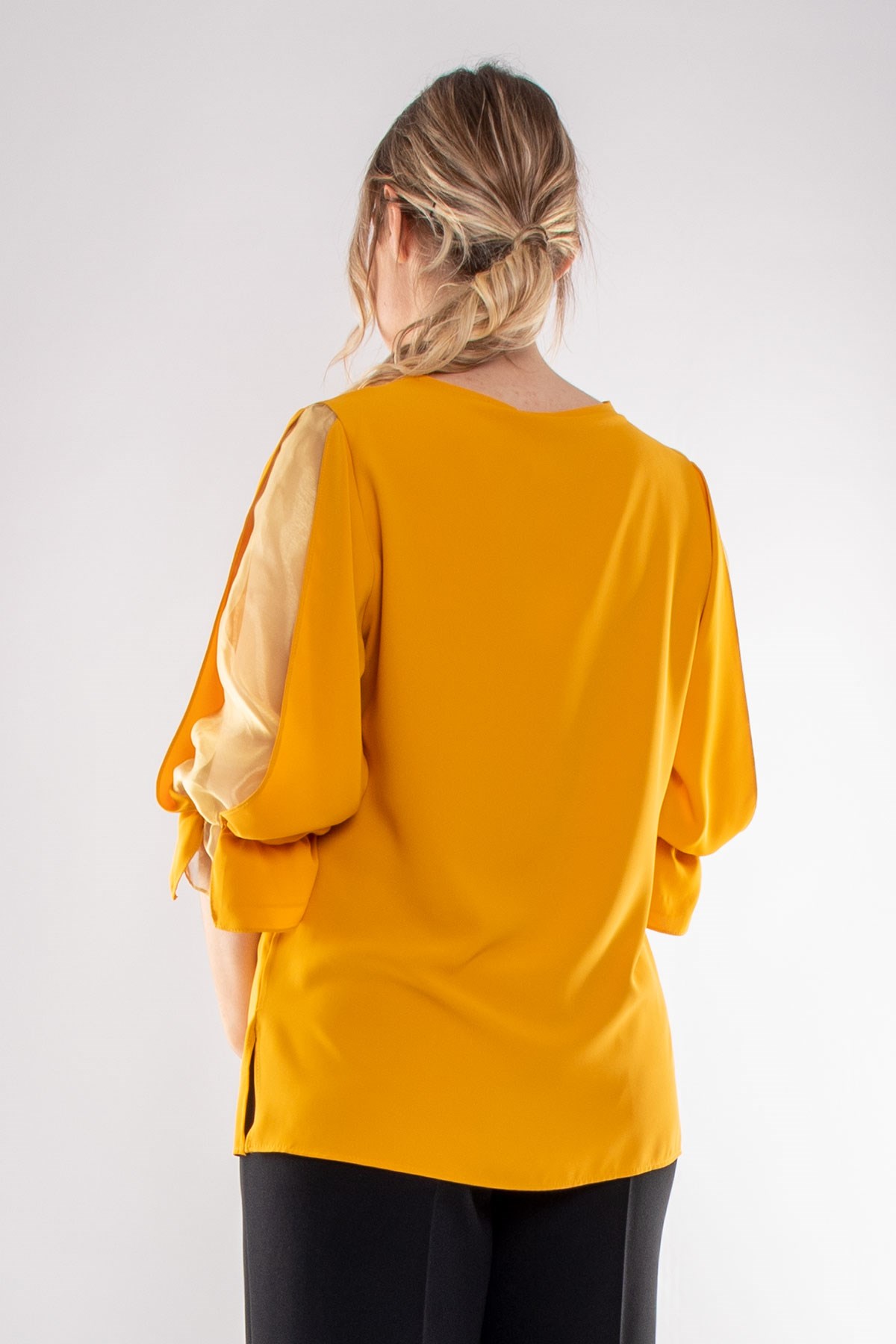 1490 Büyük Beden Organze Tül Kol Vyaka Viscon Bluz