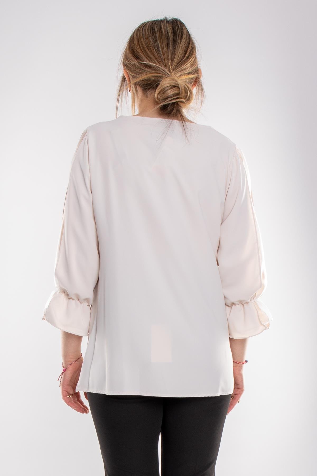 1490 Büyük Beden Organze Tül Kol Vyaka Viscon Bluz