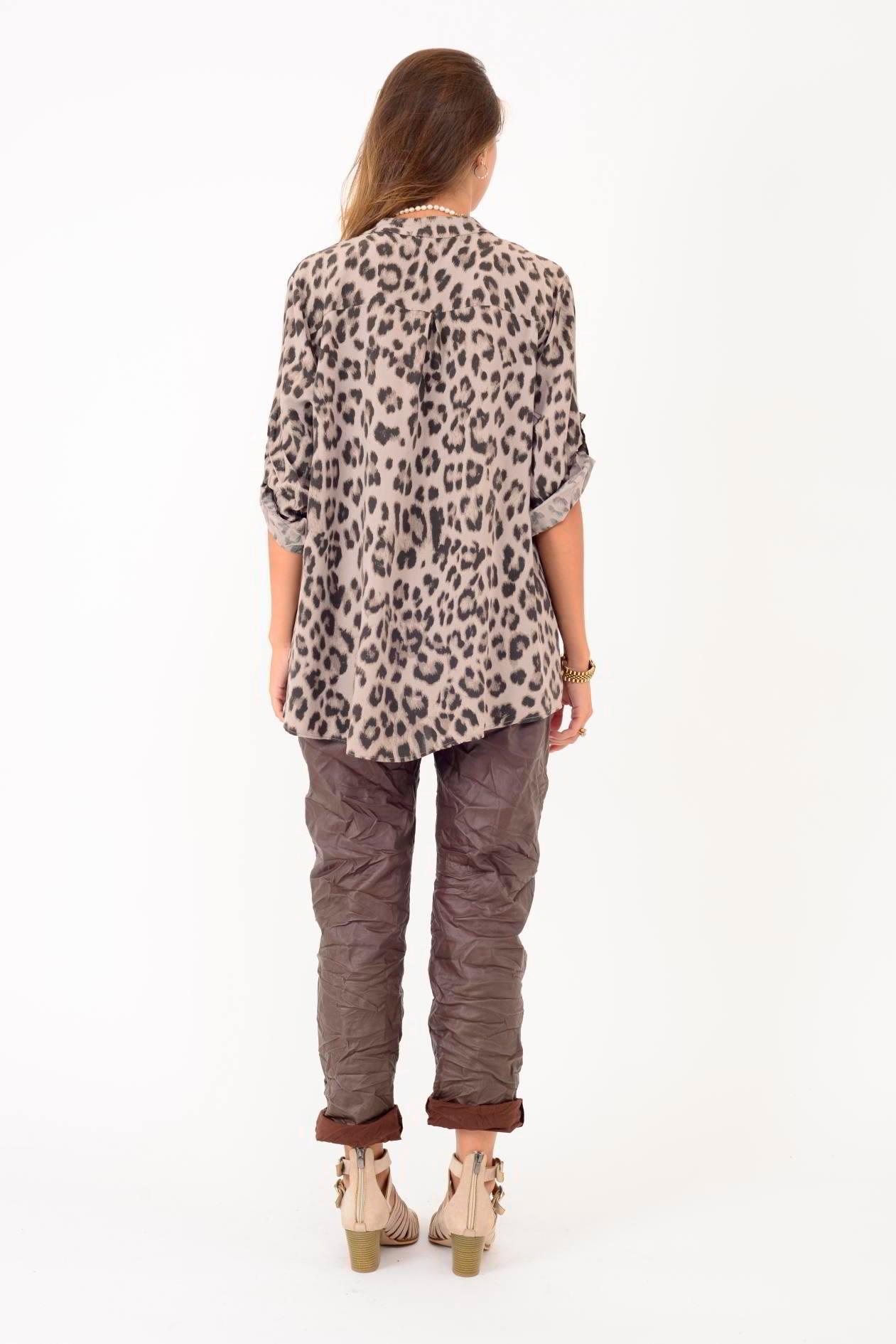 15451-23 2025 Leopar Desen Pul Detaylı 3 Düğme Gömlek
