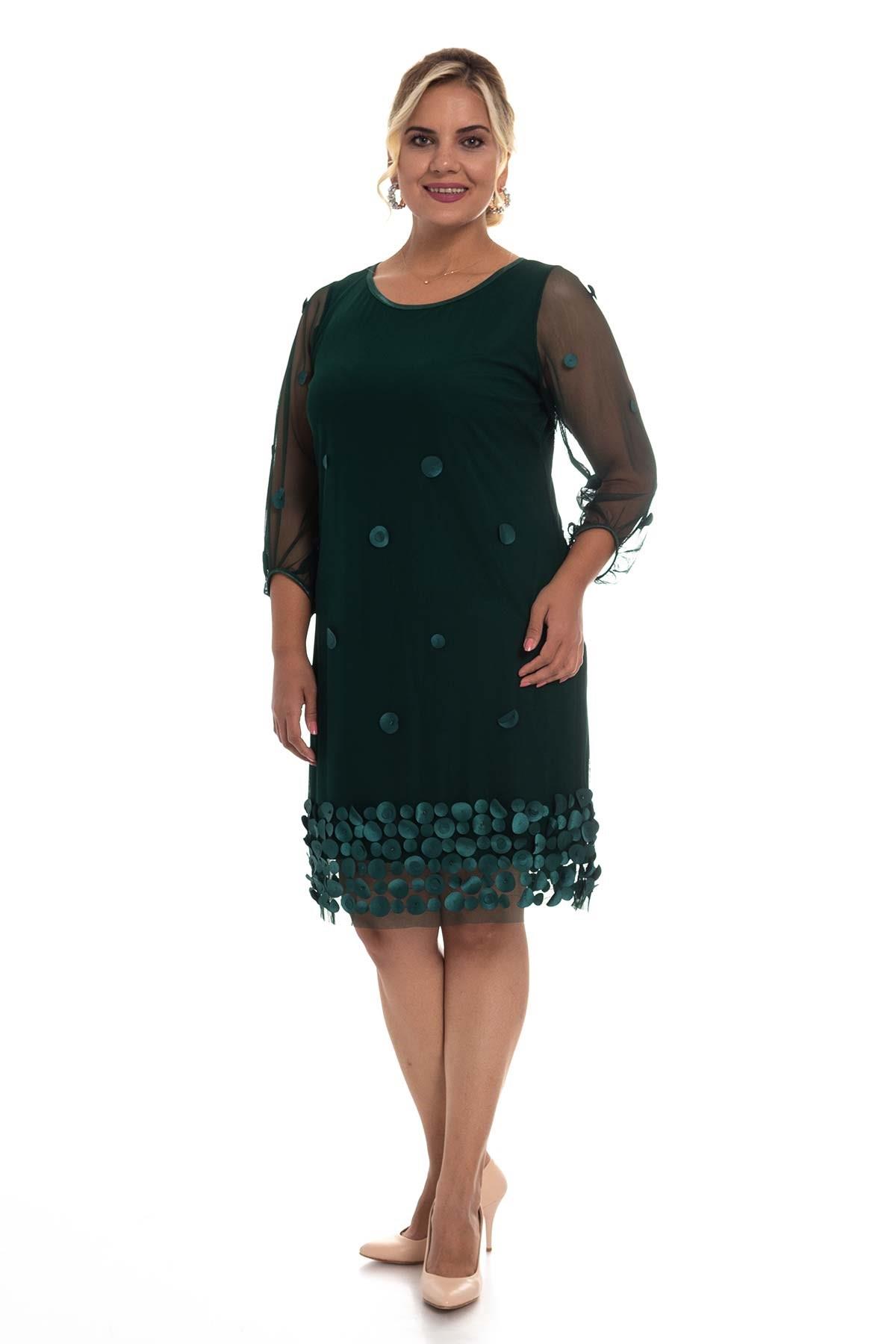 1555 BB 3D Eteği Baskılı Astarlı Kısa Elbise