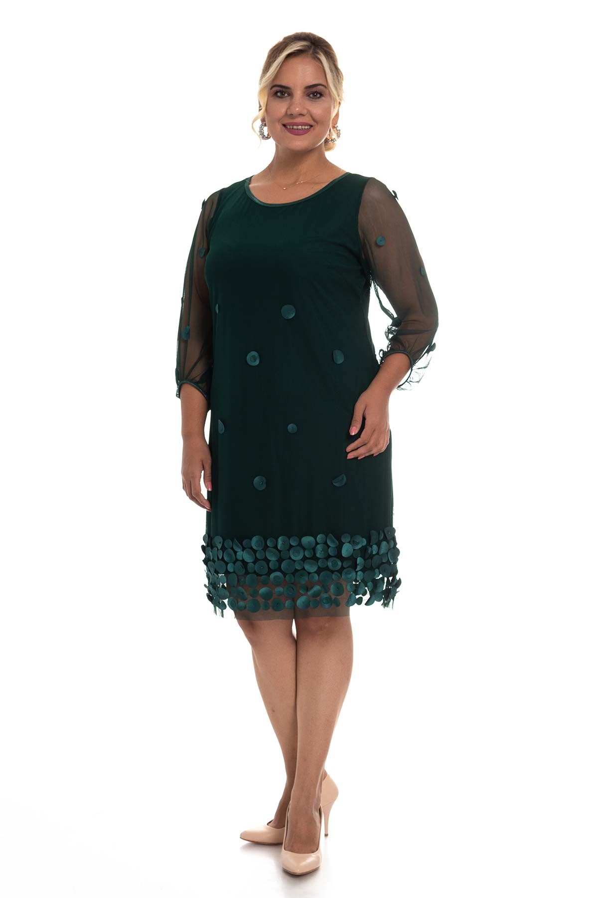 1555 BB 3D Eteği Baskılı Astarlı Kısa Elbise