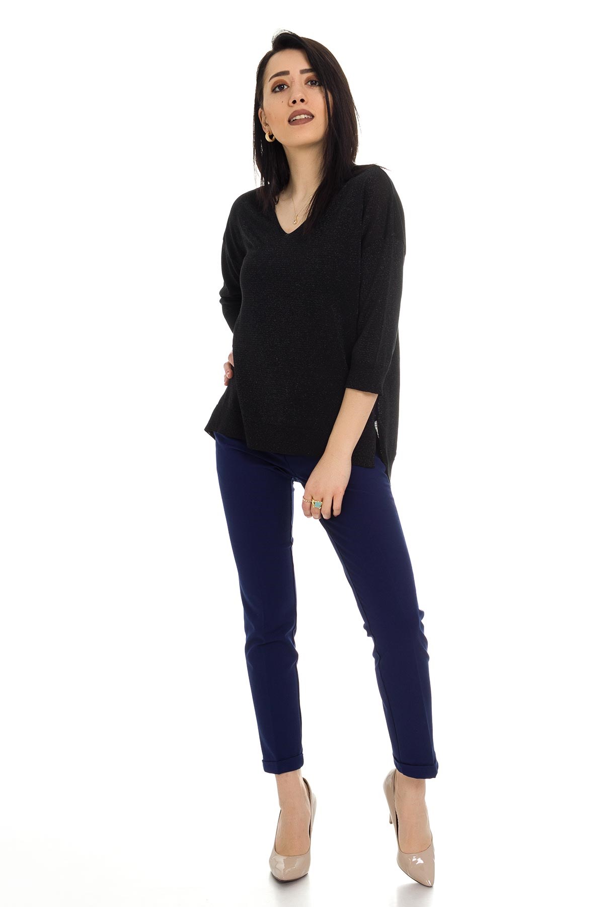 158 KB V Yaka Simli Truv.Kol İnce Triko Bluz