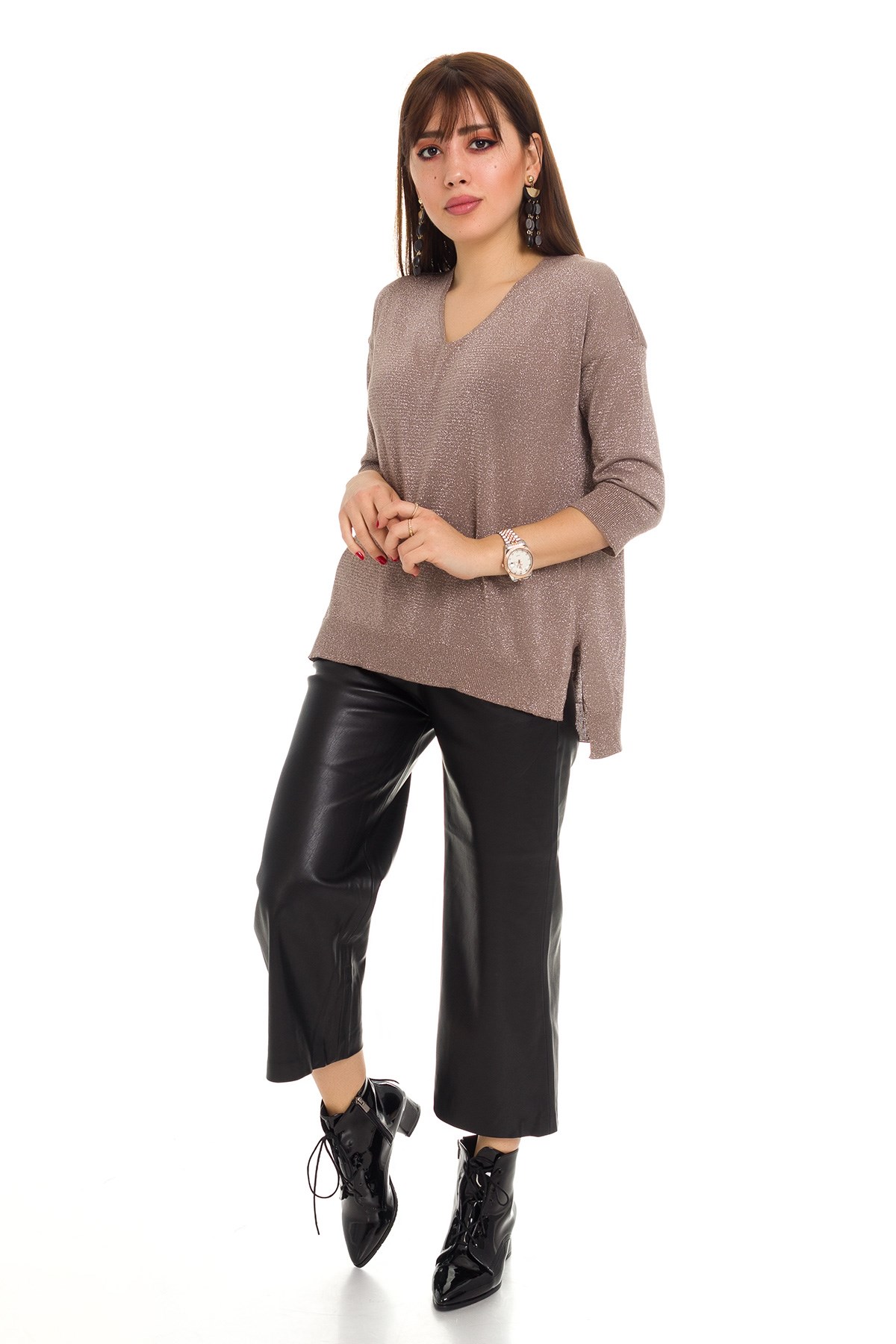 158 KB V Yaka Simli Truv.Kol İnce Triko Bluz