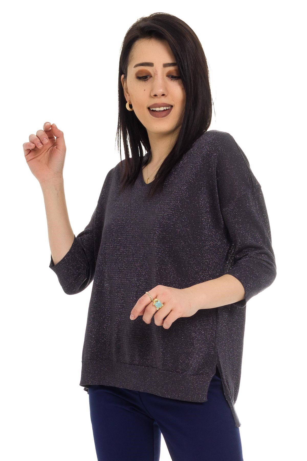 158 KB V Yaka Simli Truv.Kol İnce Triko Bluz