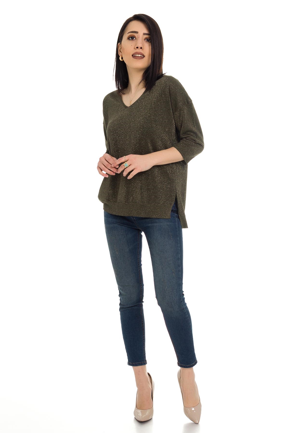 158 KB V Yaka Simli Truv.Kol İnce Triko Bluz