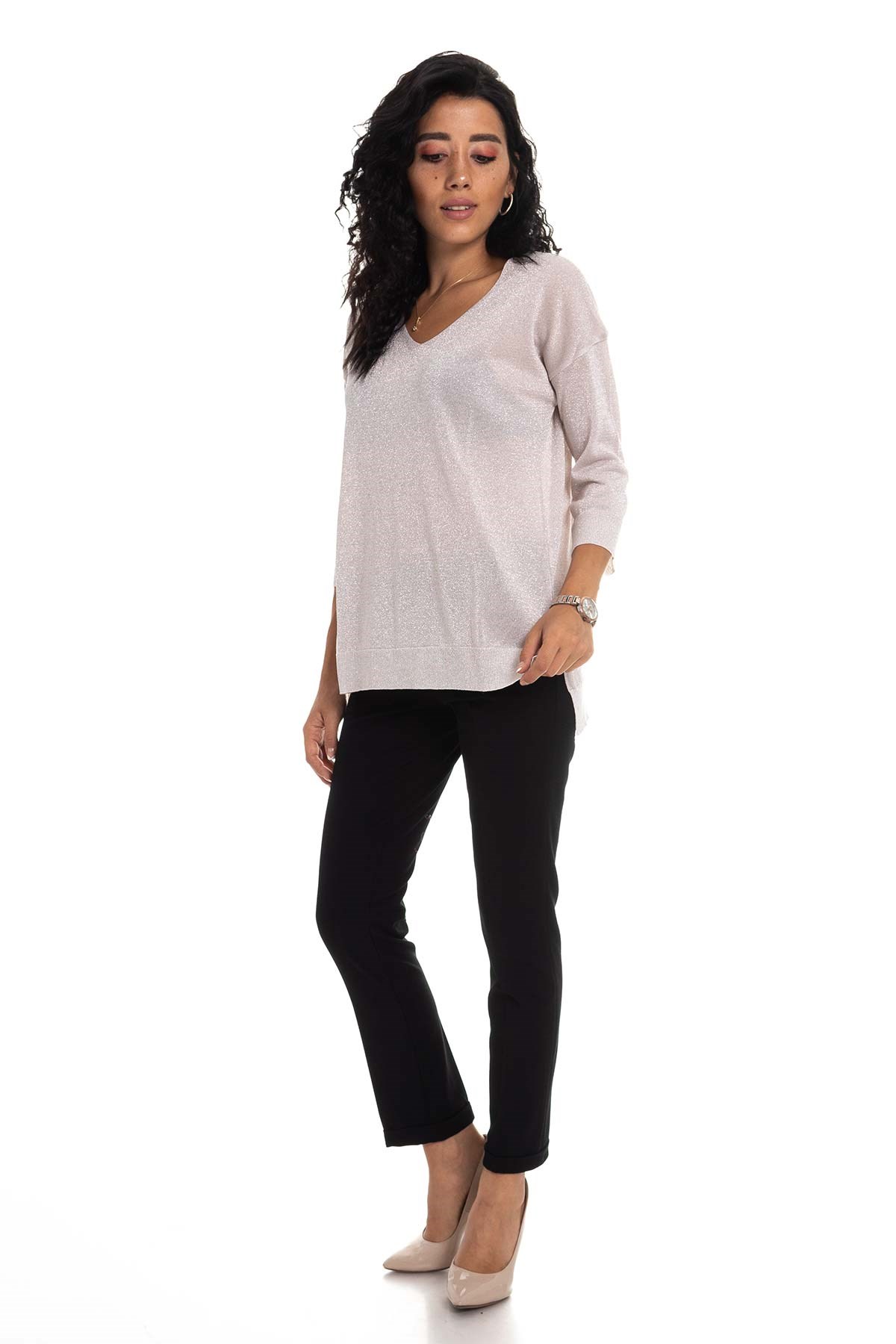 158 KB V Yaka Simli Truv.Kol İnce Triko Bluz