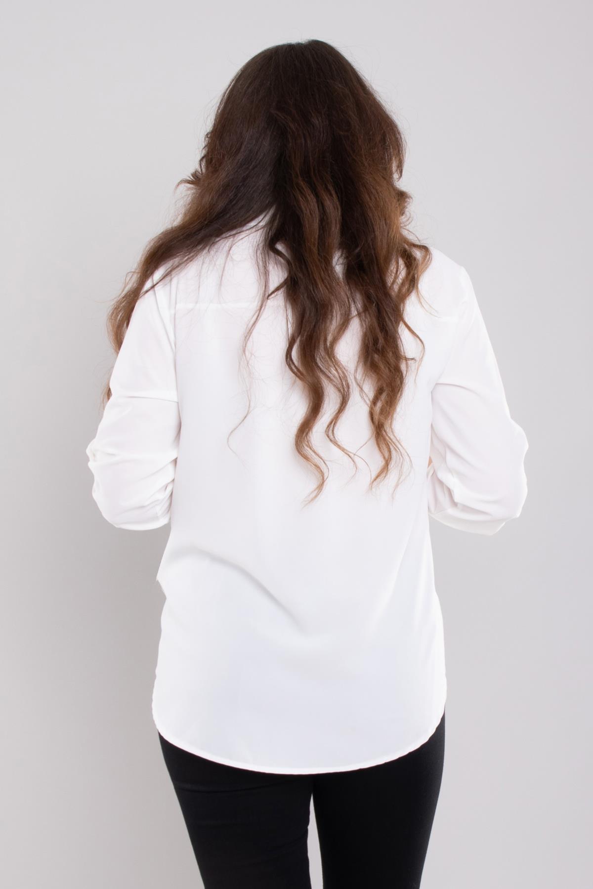 1608 Büyük Beden Cep Kapaklı Truvakar Kol Şifon Düğmeli Gömlek