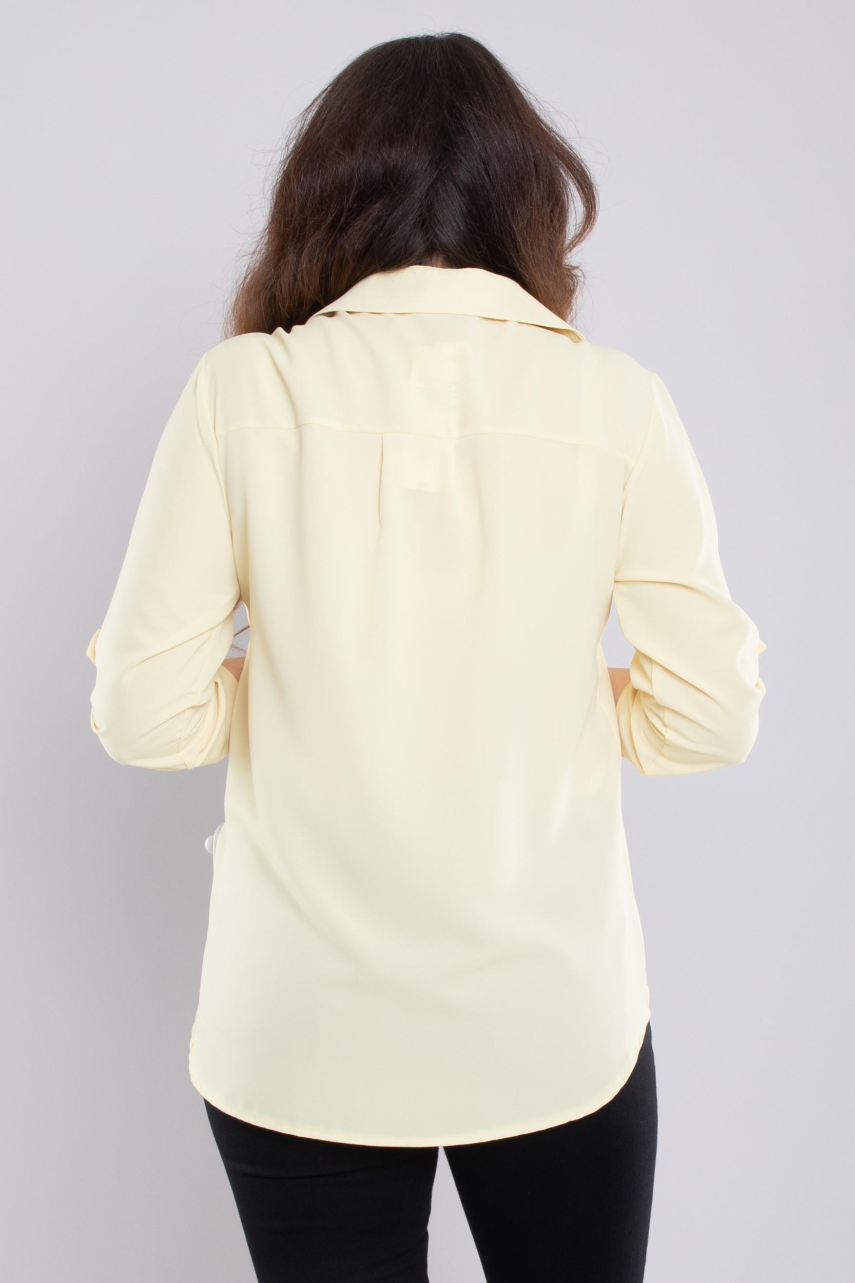 1608 Büyük Beden Cep Kapaklı Truvakar Kol Şifon Düğmeli Gömlek