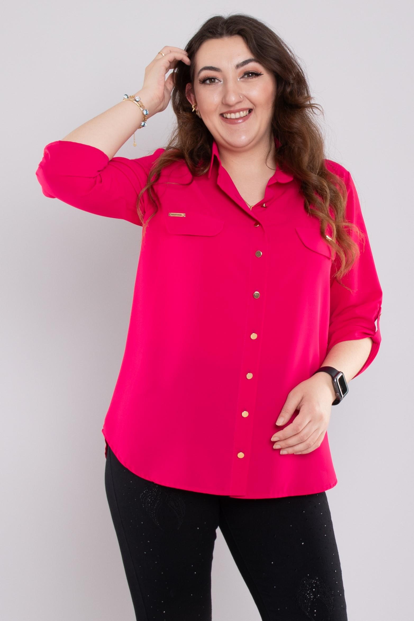 1608 Büyük Beden Cep Kapaklı Truvakar Kol Şifon Düğmeli Gömlek