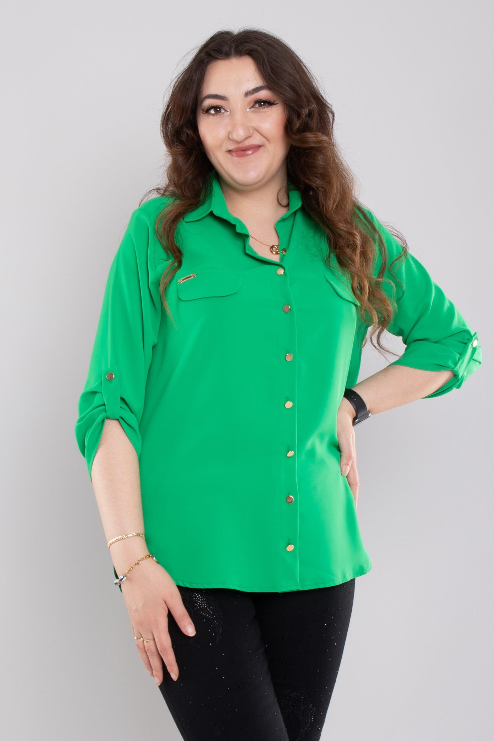 1608 Büyük Beden Cep Kapaklı Truvakar Kol Şifon Düğmeli Gömlek