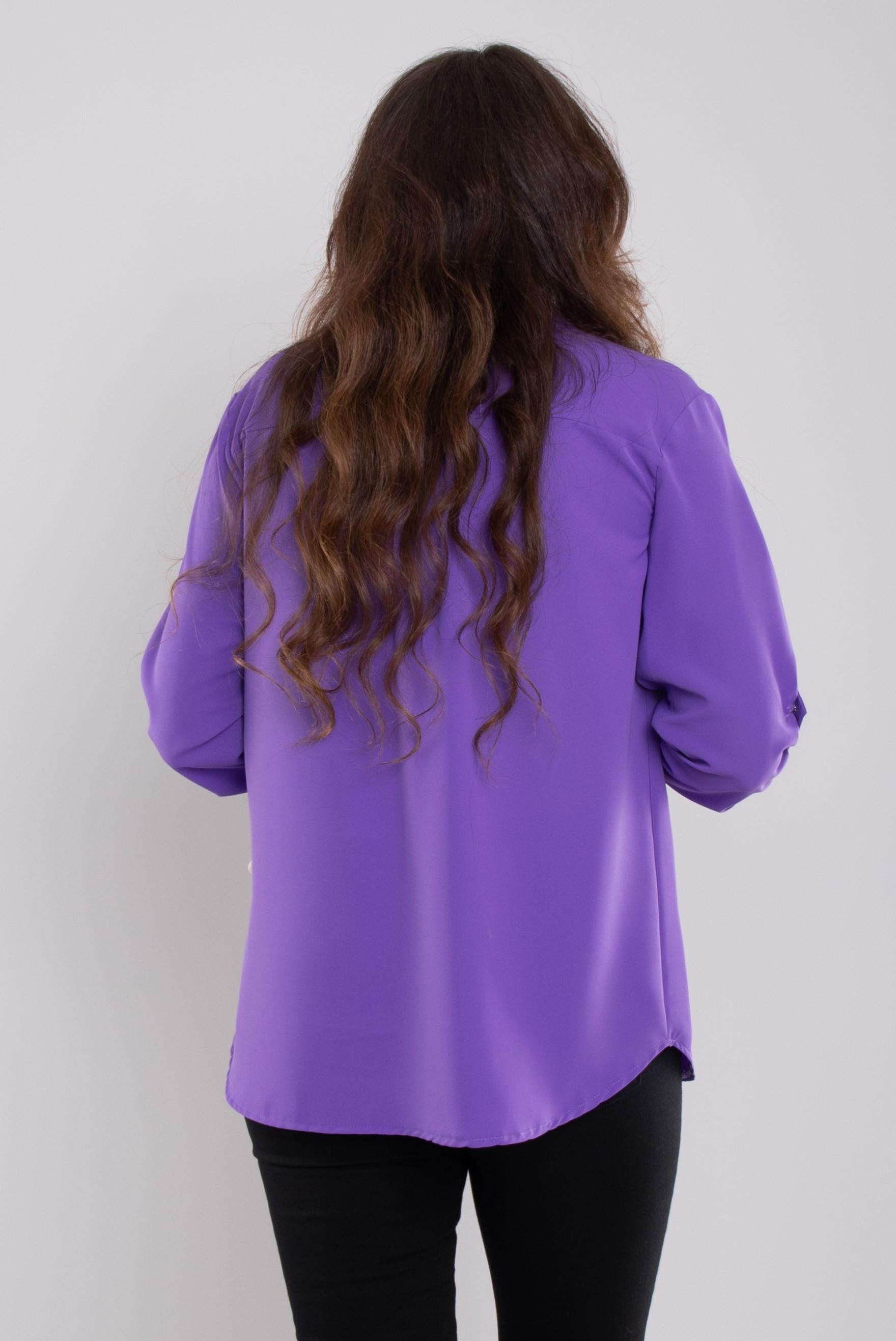 1608 Büyük Beden Cep Kapaklı Truvakar Kol Şifon Düğmeli Gömlek