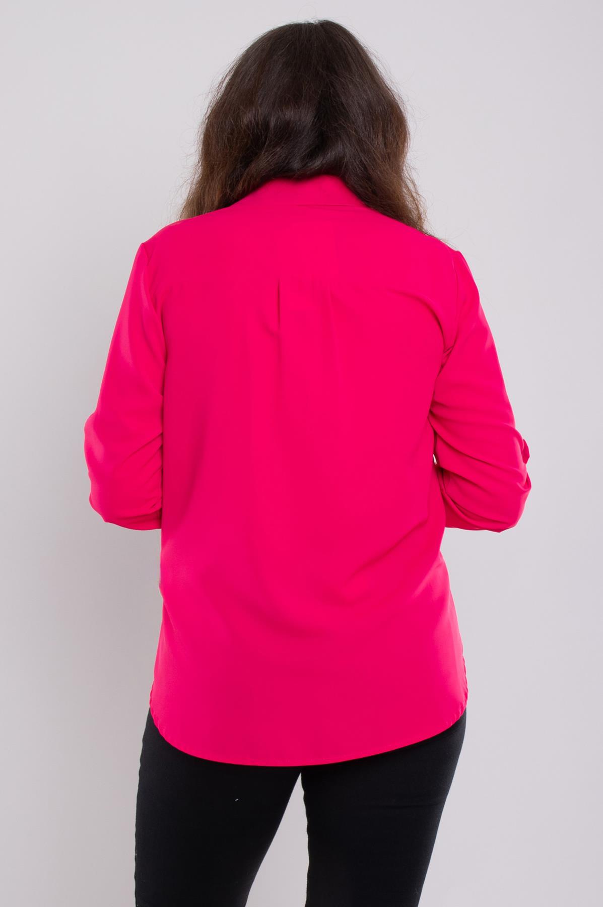 1608 Büyük Beden Cep Kapaklı Truvakar Kol Şifon Düğmeli Gömlek