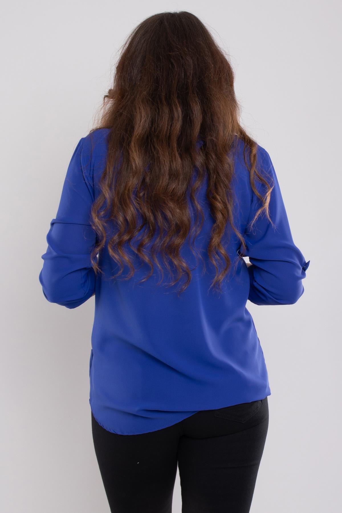 1608 Büyük Beden Cep Kapaklı Truvakar Kol Şifon Düğmeli Gömlek