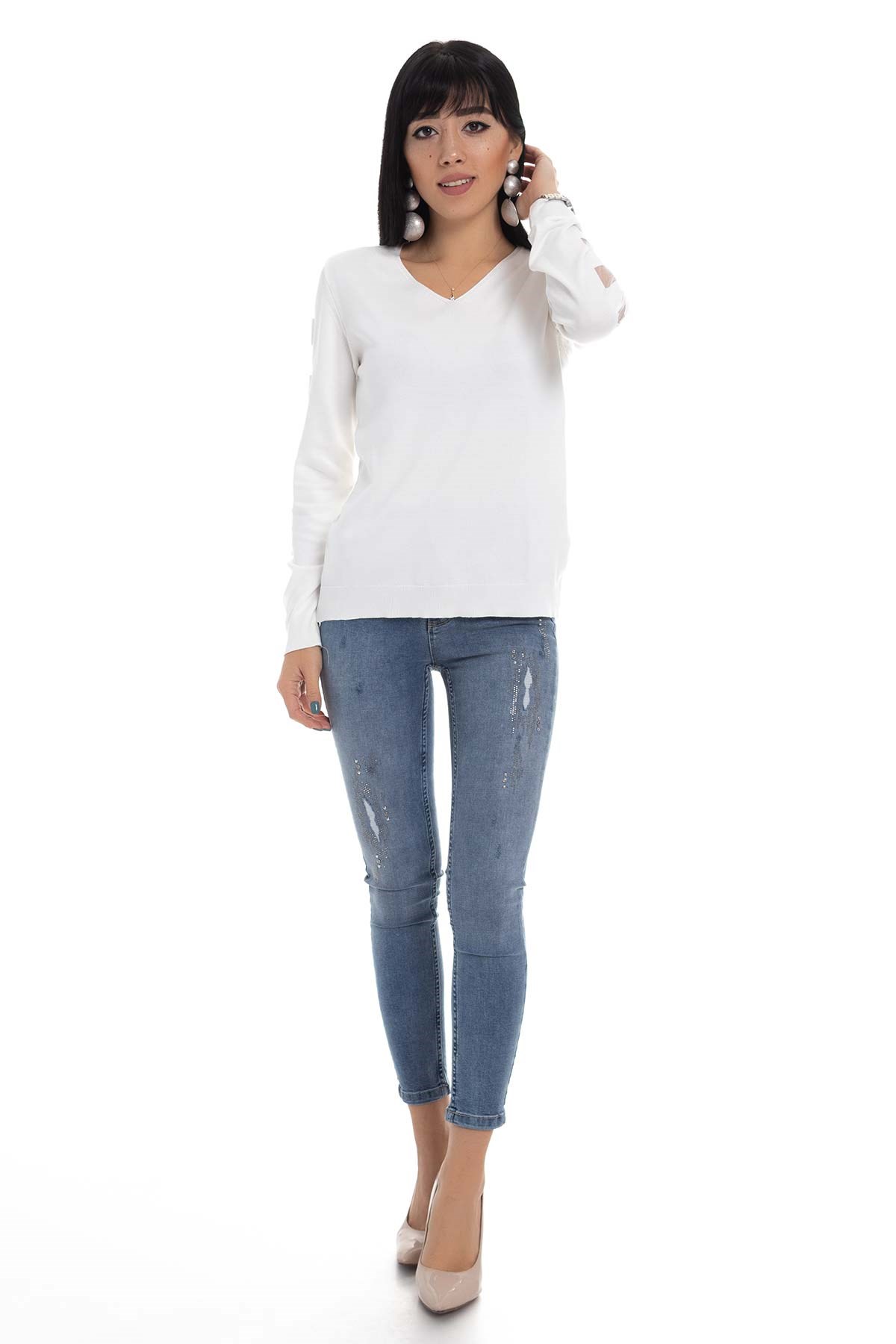 170 V Yaka Kare Kol İnce Triko Bluz