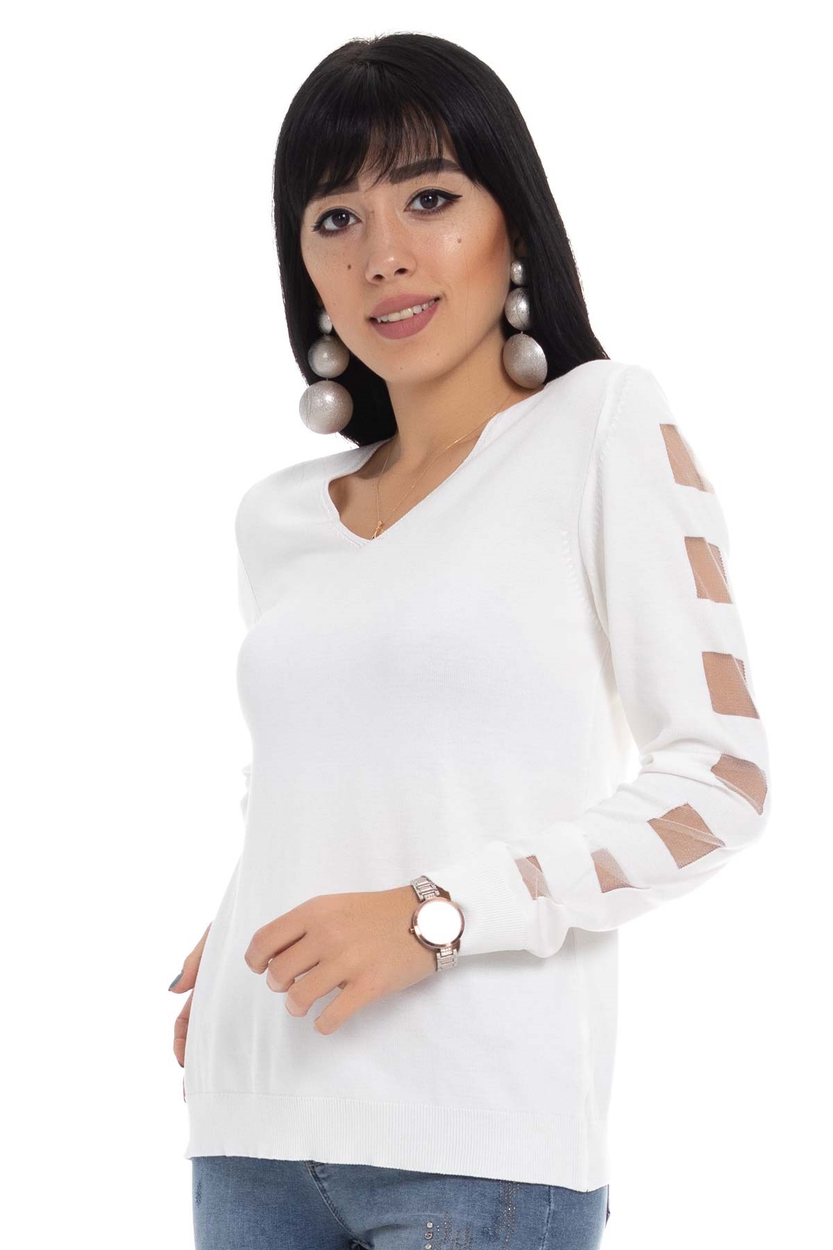 170 V Yaka Kare Kol İnce Triko Bluz